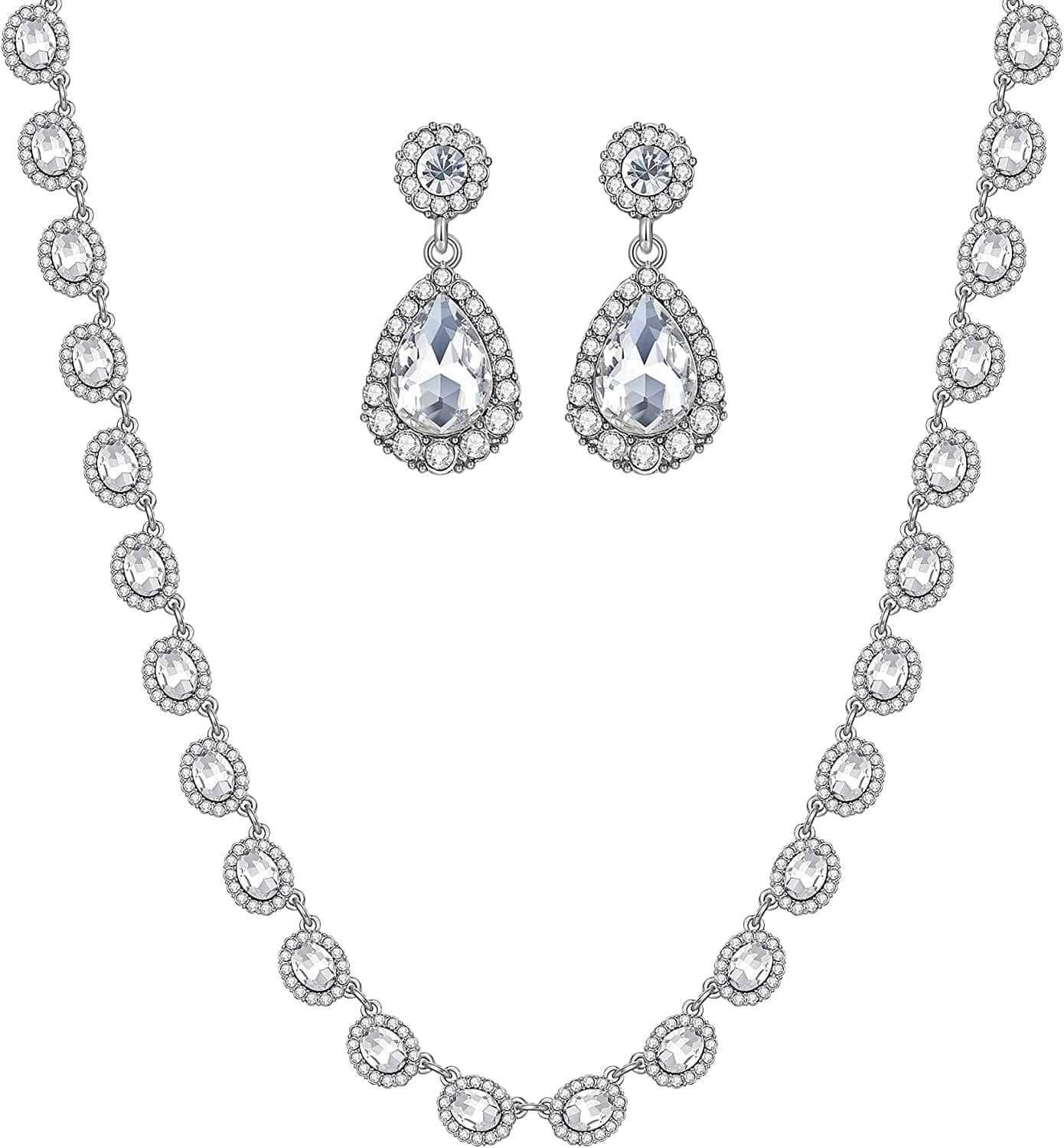 Crystal Bridal Jewelry Set Statement Choker Necklace Teardrop Dangle Earrings Set Rhinestone Wedding Jewelry Set for Women Bride Bridesmaid Gift Party Prom Jewelry Set White