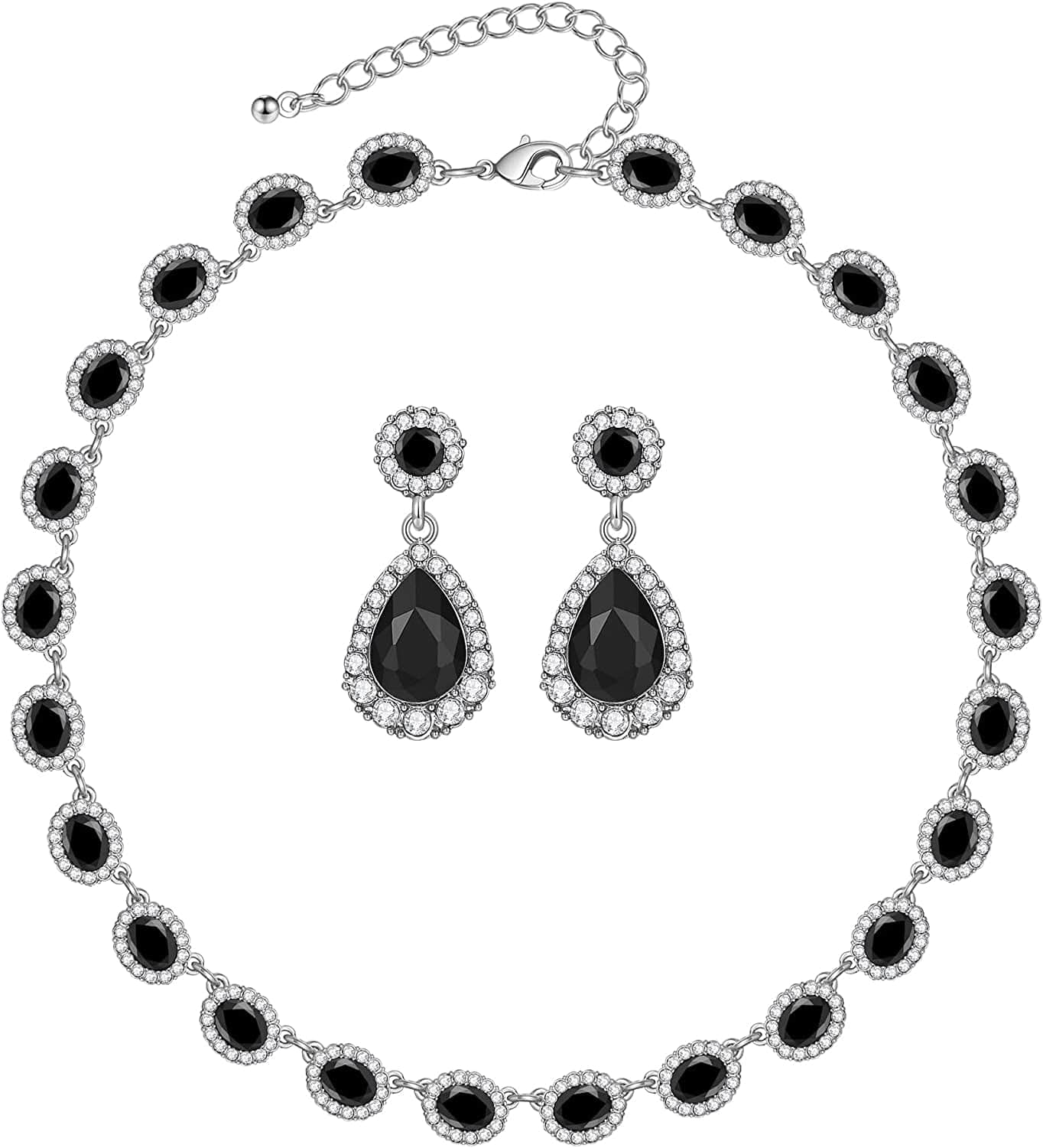 Crystal Jewelry Set for Women, Rhinestone Multicolor Zirconia Choker Necklace and Dangle Earring Sets Bride Bridesmaid Gift Party Prom Jewelry Set Black