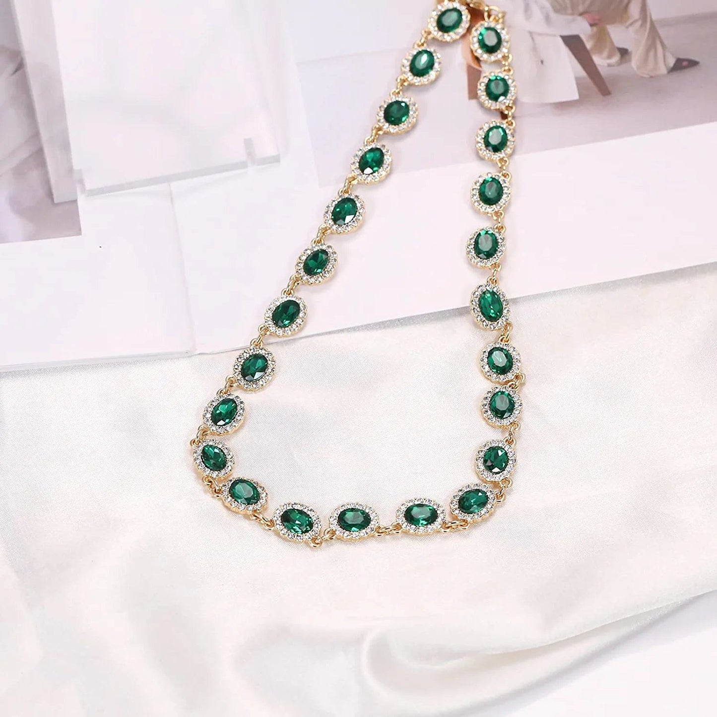 Crystal Jewelry Set for Women, Rhinestone Multicolor Zirconia Choker Necklace and Dangle Earring Sets Bride Bridesmaid Gift Party Prom Jewelry Set