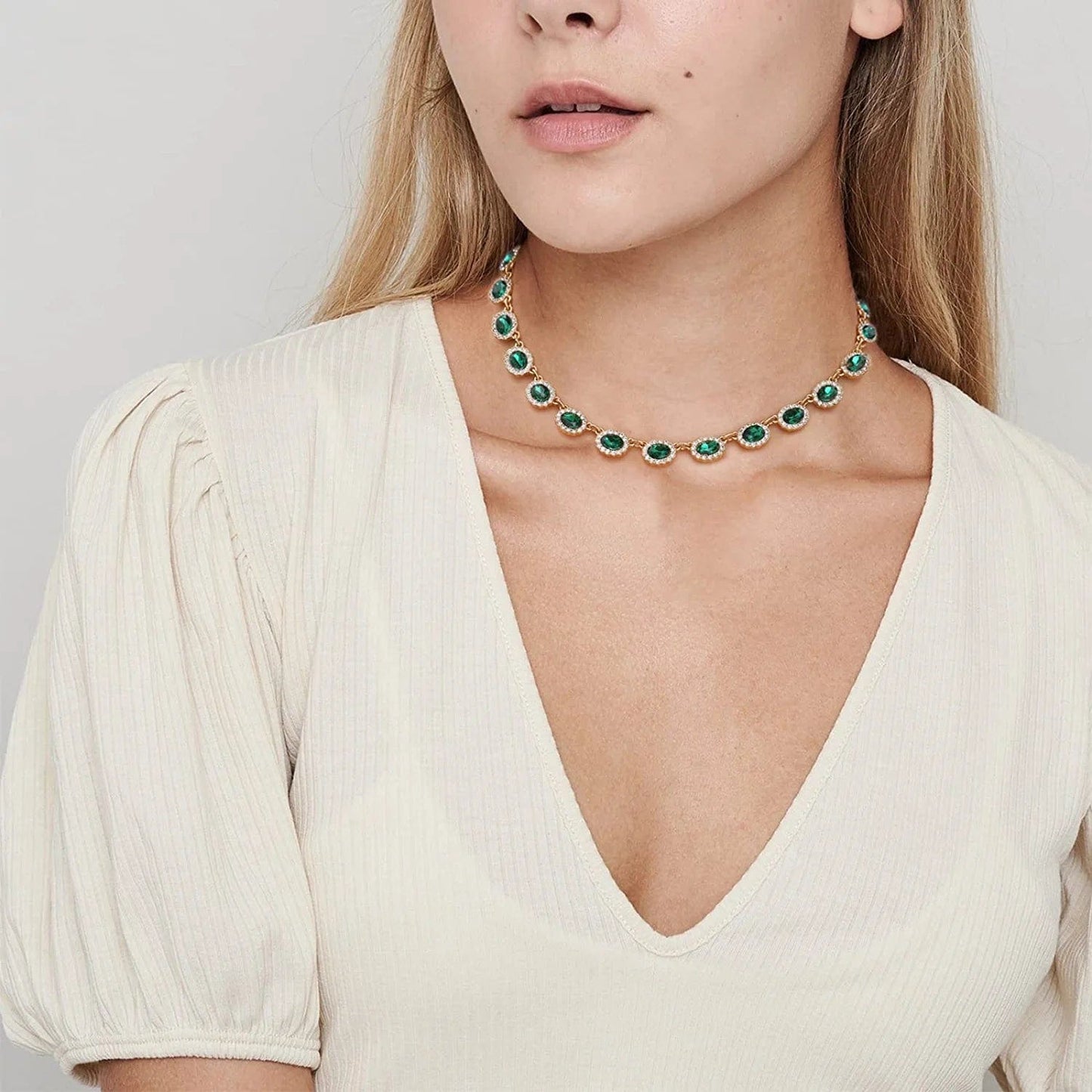 Crystal Jewelry Set for Women, Rhinestone Multicolor Zirconia Choker Necklace and Dangle Earring Sets Bride Bridesmaid Gift Party Prom Jewelry Set