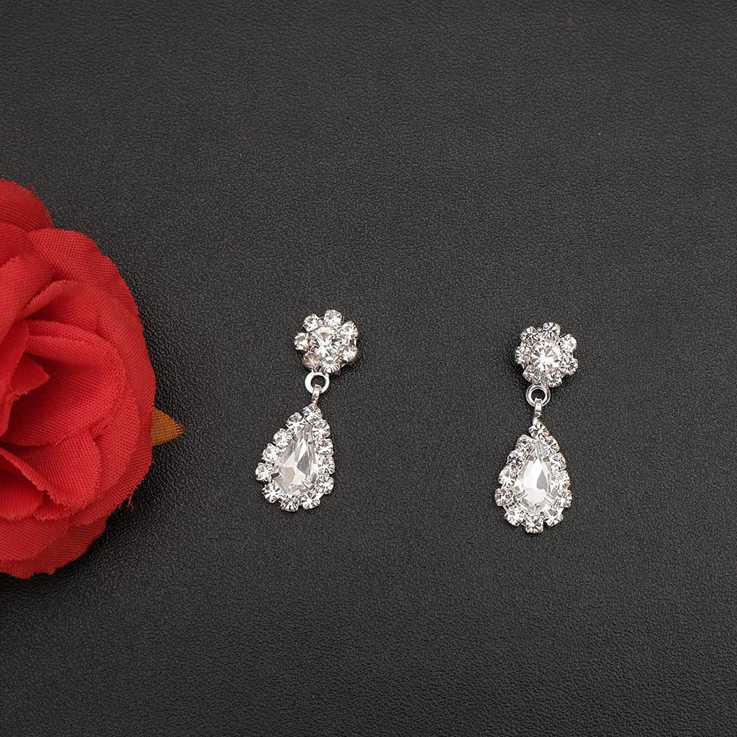 Crystal Necklace Earrings Bracelet Set Bridal Wedding Jewelry Sets Bride Bridesmaid Rhinestone Choker Prom Costume Jewelry Set for Women Girls