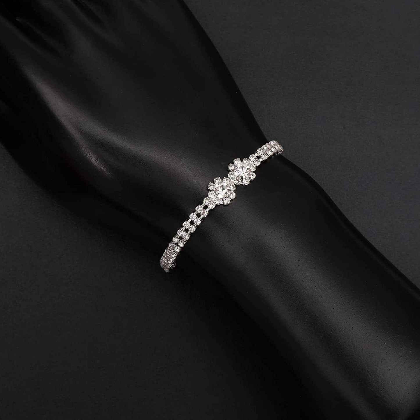 Crystal Necklace Earrings Bracelet Set Bridal Wedding Jewelry Sets Bride Bridesmaid Rhinestone Choker Prom Costume Jewelry Set for Women Girls