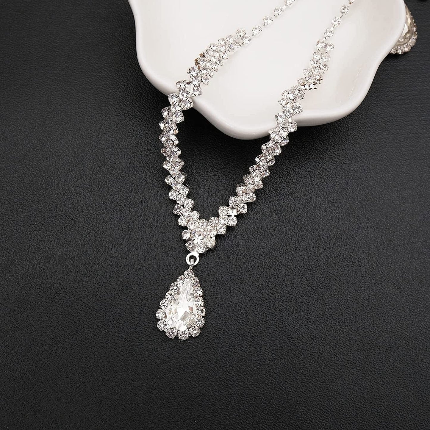 Crystal Necklace Earrings Bracelet Set Bridal Wedding Jewelry Sets Bride Bridesmaid Rhinestone Choker Prom Costume Jewelry Set for Women Girls