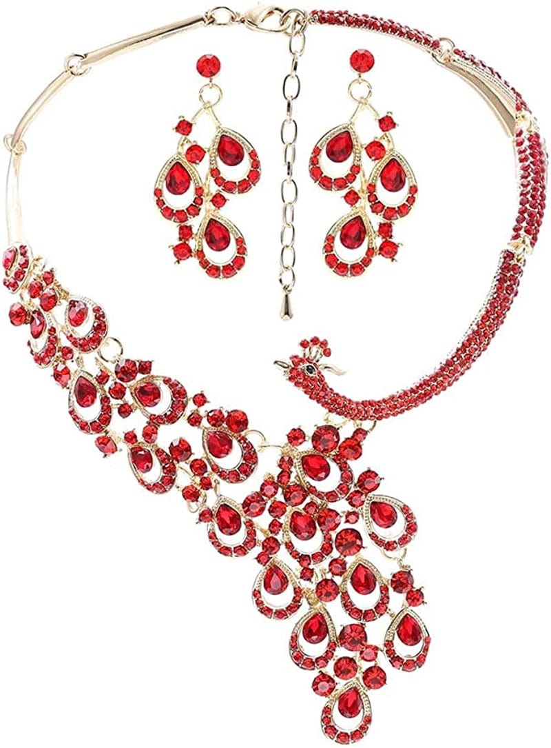 Crystal Necklace Gold Bib Style Necklace Red