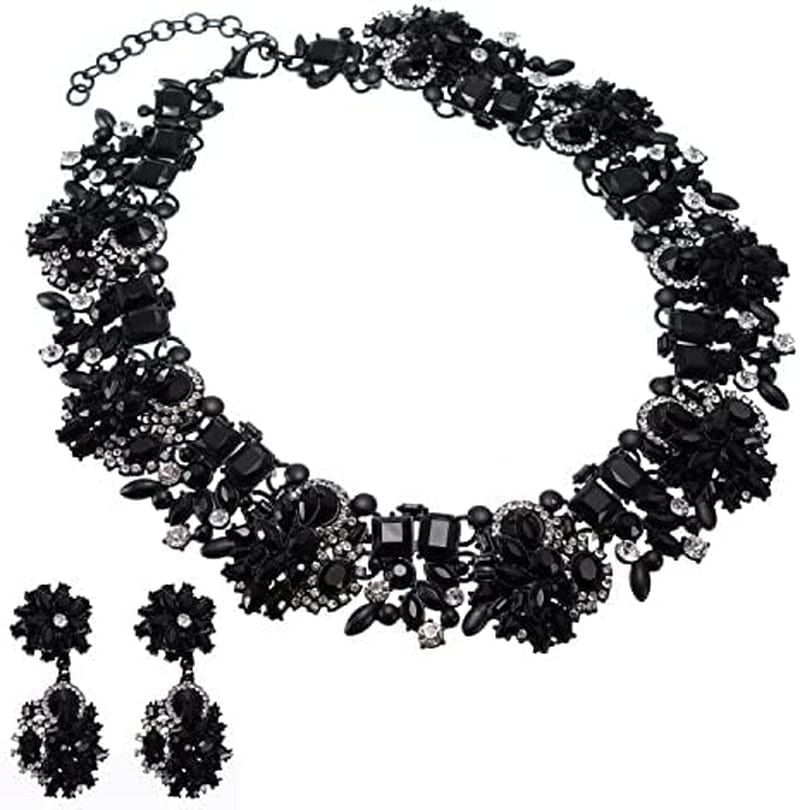 Crystal Rhinestone Statement Necklace, Vintage Chunky Chain Choker Collar Bib Statement Necklace Fashion Costume Jewelry Necklaces for Women… Black03