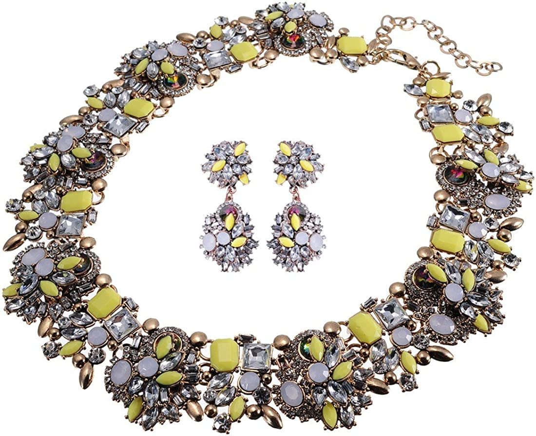 Crystal Rhinestone Statement Necklace, Vintage Chunky Chain Choker Collar Bib Statement Necklace Fashion Costume Jewelry Necklaces for Women… Yellow01