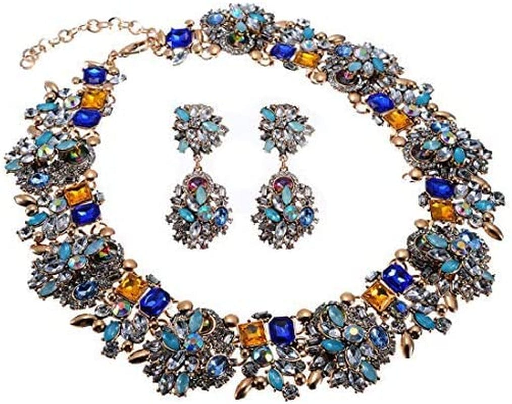 Crystal Rhinestone Statement Necklace, Vintage Chunky Chain Choker Collar Bib Statement Necklace Fashion Costume Jewelry Necklaces for Women… Green