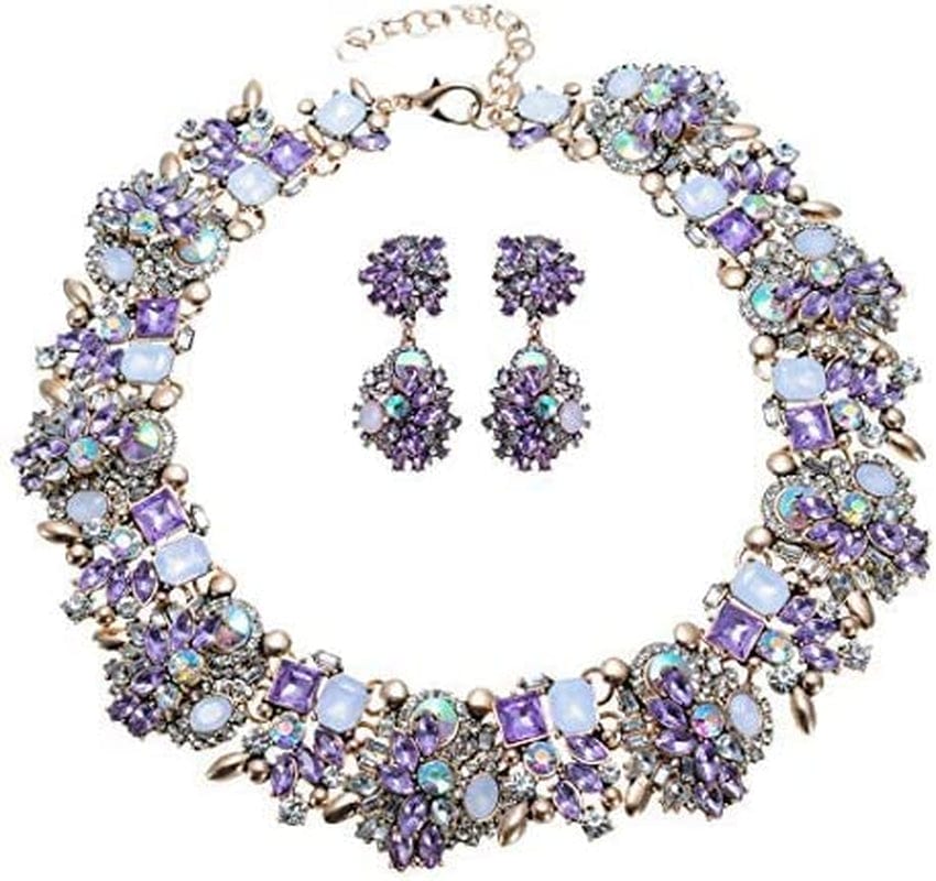 Crystal Rhinestone Statement Necklace, Vintage Chunky Chain Choker Collar Bib Statement Necklace Fashion Costume Jewelry Necklaces for Women… Purple