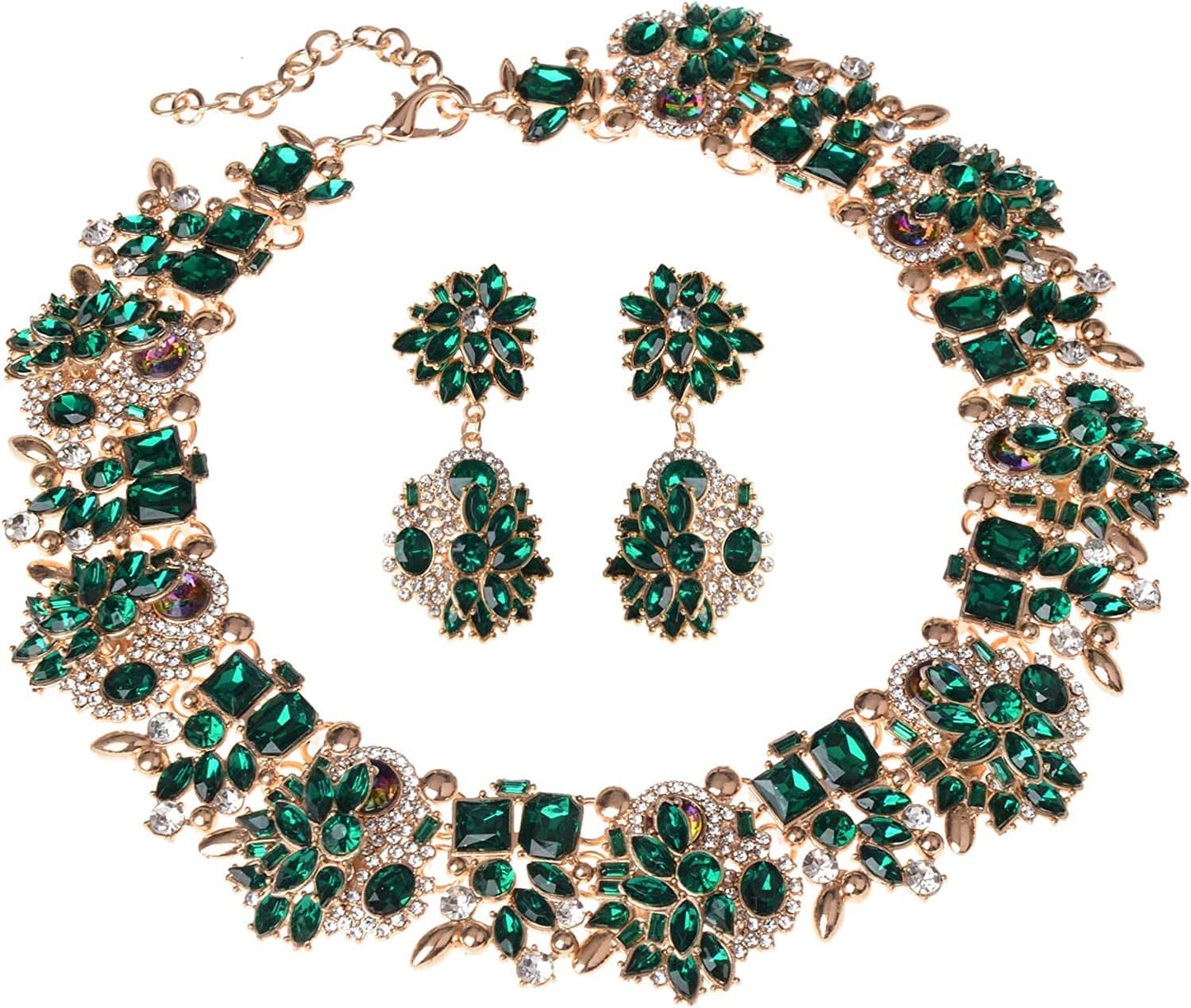 Crystal Rhinestone Statement Necklace, Vintage Chunky Chain Choker Collar Bib Statement Necklace Fashion Costume Jewelry Necklaces for Women… Green01
