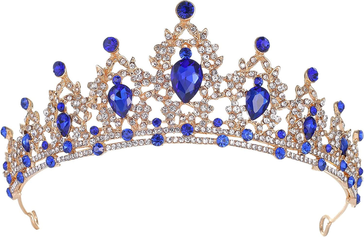 Crystal Tiaras and Crowns for Women Princess Girls,Jeweled Wedding Tiara for Bride,Birthday, Cosplay (GE1001) Goldbluesash