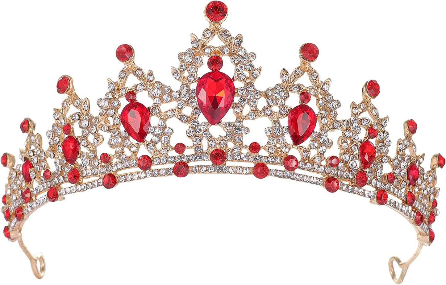 Crystal Tiaras and Crowns for Women Princess Girls,Jeweled Wedding Tiara for Bride,Birthday, Cosplay (GE1001) Gold & Red