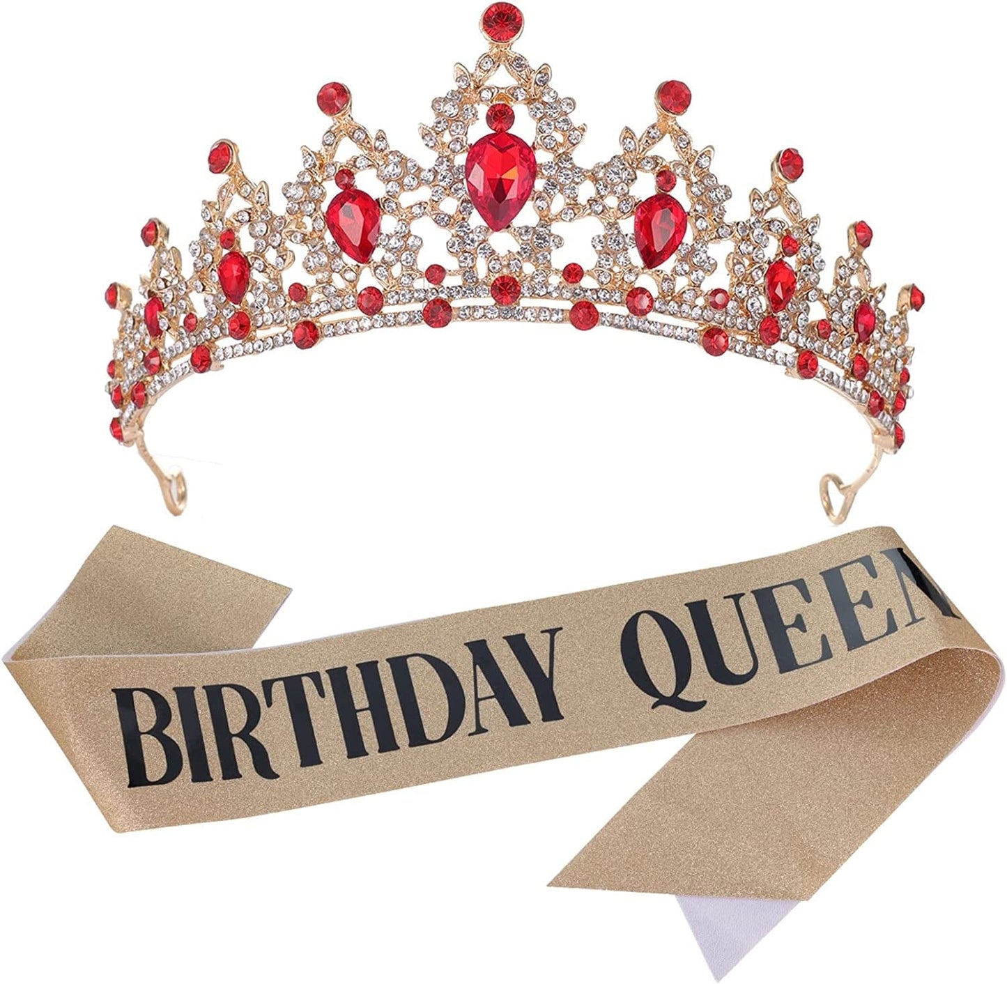 Crystal Tiaras and Crowns for Women Princess Girls,Jeweled Wedding Tiara for Bride,Birthday, Cosplay (GE1001) Ge-1001rd With Sash