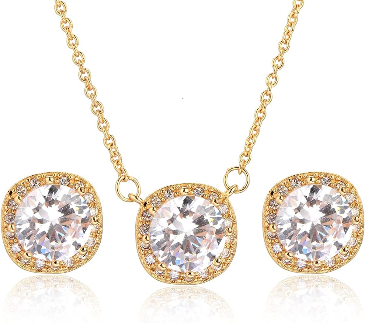 Crystal Wedding Bridal Jewelry Set Teardrop Pendant Necklace Drop Dangle Earrings Set for Bride Bridesmaids Mother of Bride Prom Party Formal Jewelry Set for Women Cushion-gold