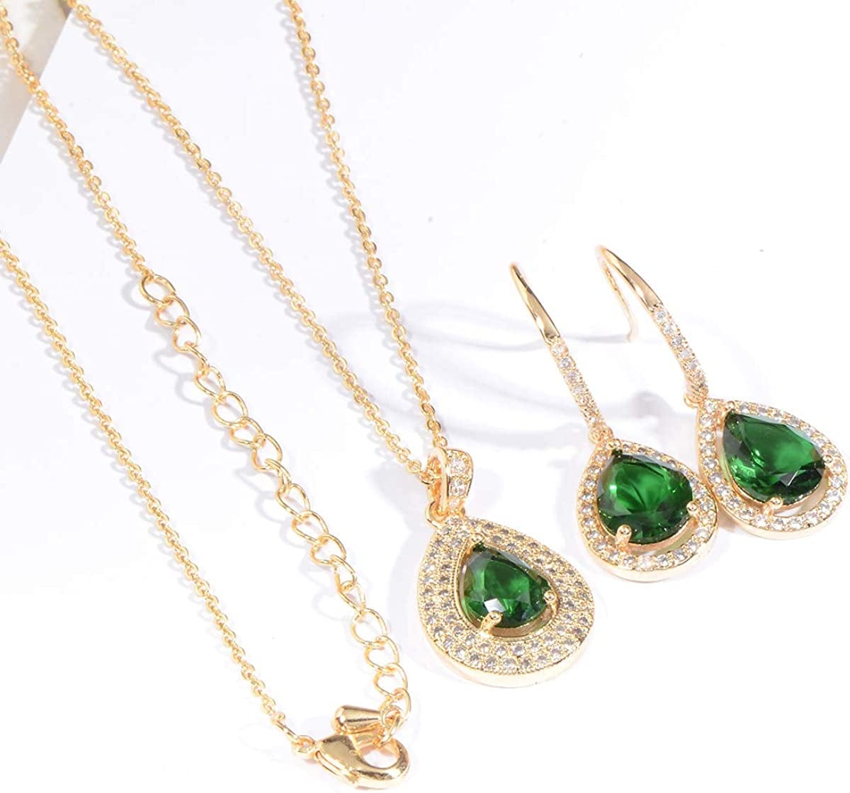 Crystal Wedding Bridal Jewelry Set Teardrop Pendant Necklace Drop Dangle Earrings Set for Bride Bridesmaids Mother of Bride Prom Party Formal Jewelry Set for Women