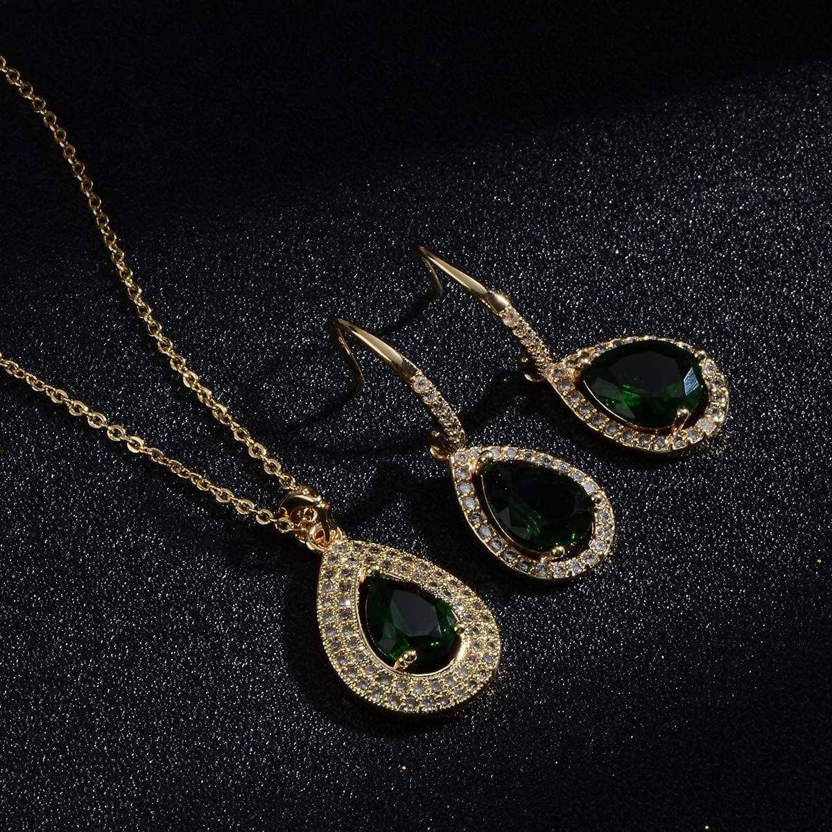 Crystal Wedding Bridal Jewelry Set Teardrop Pendant Necklace Drop Dangle Earrings Set for Bride Bridesmaids Mother of Bride Prom Party Formal Jewelry Set for Women