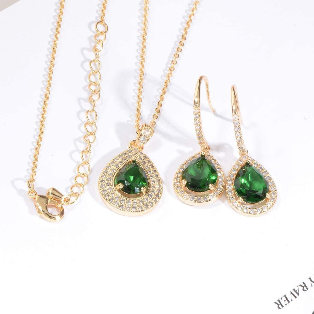 Crystal Wedding Bridal Jewelry Set Teardrop Pendant Necklace Drop Dangle Earrings Set for Bride Bridesmaids Mother of Bride Prom Party Formal Jewelry Set for Women