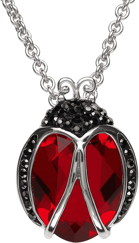 Crystaluxe Ladybug Pendant Necklace with Crystals in Sterling Silver