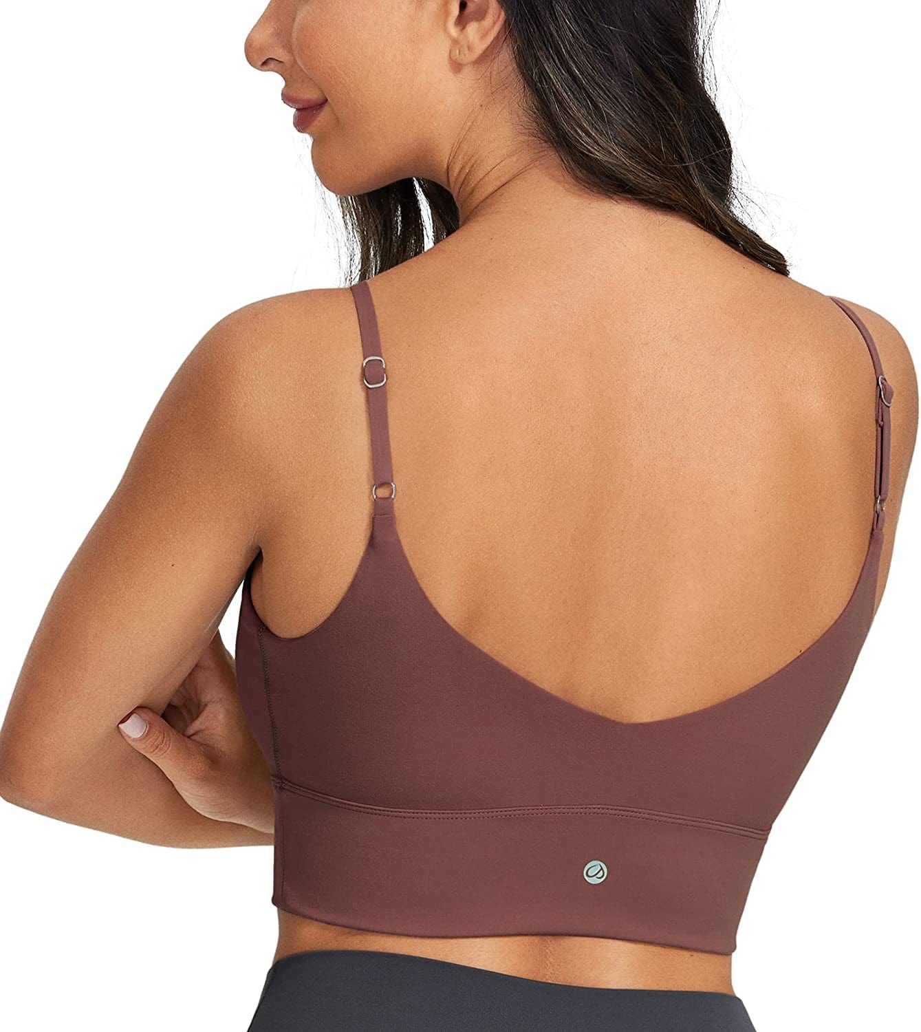 CRZ YOGA Adjustable Longline Sports Bra for Women - V Back Wireless Workout Padded Yoga Bra Cropped Tank Tops Taupe / Medium