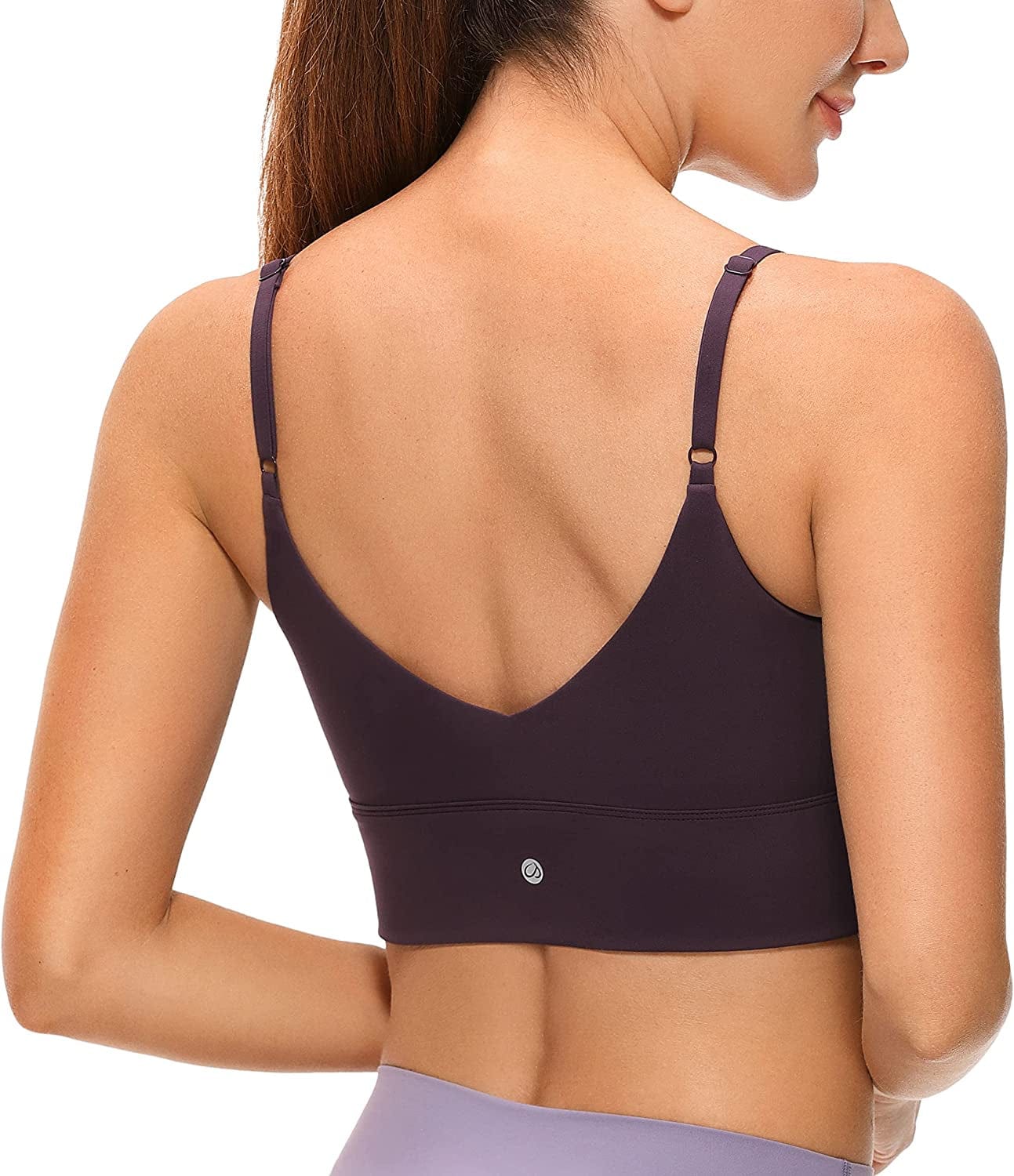 CRZ YOGA Adjustable Longline Sports Bra for Women - V Back Wireless Workout Padded Yoga Bra Cropped Tank Tops Arctic Plum / Medium