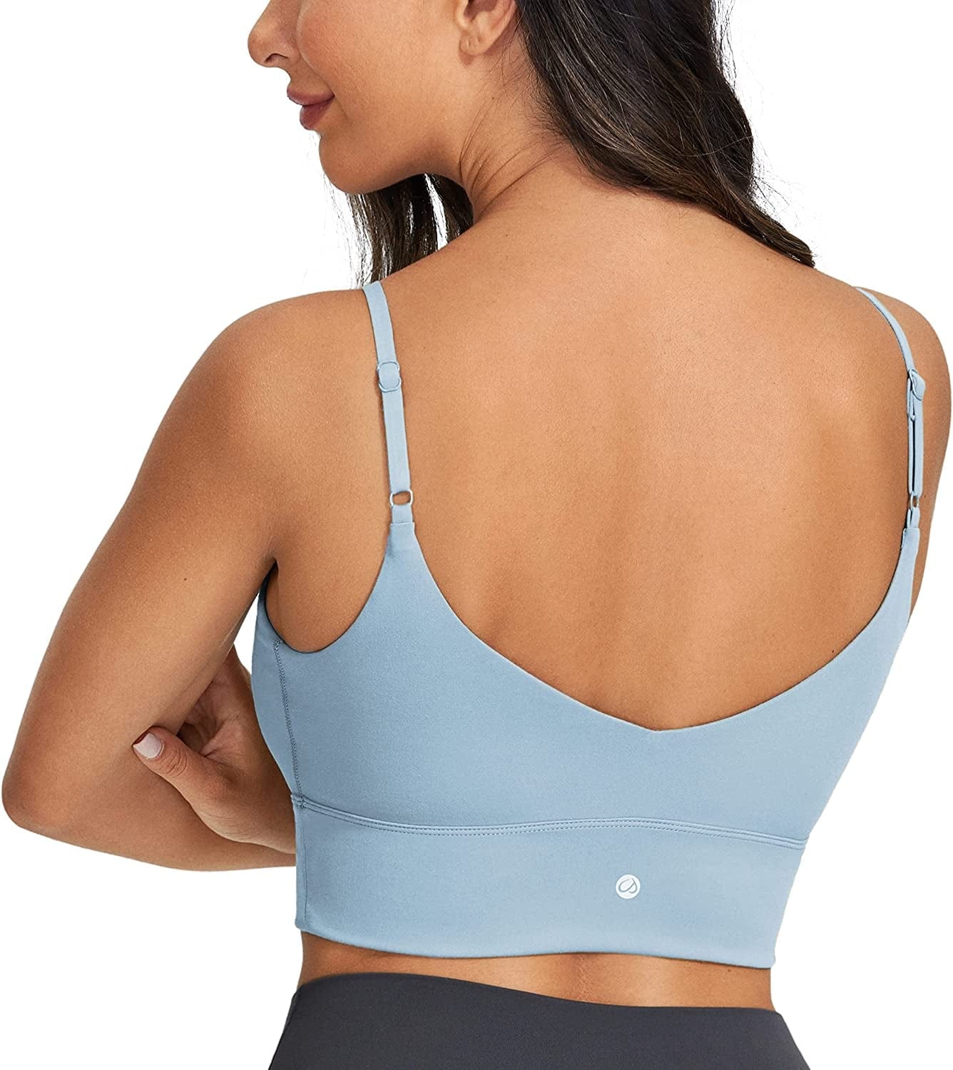 CRZ YOGA Adjustable Longline Sports Bra for Women - V Back Wireless Workout Padded Yoga Bra Cropped Tank Tops The Breeze Blue / Medium