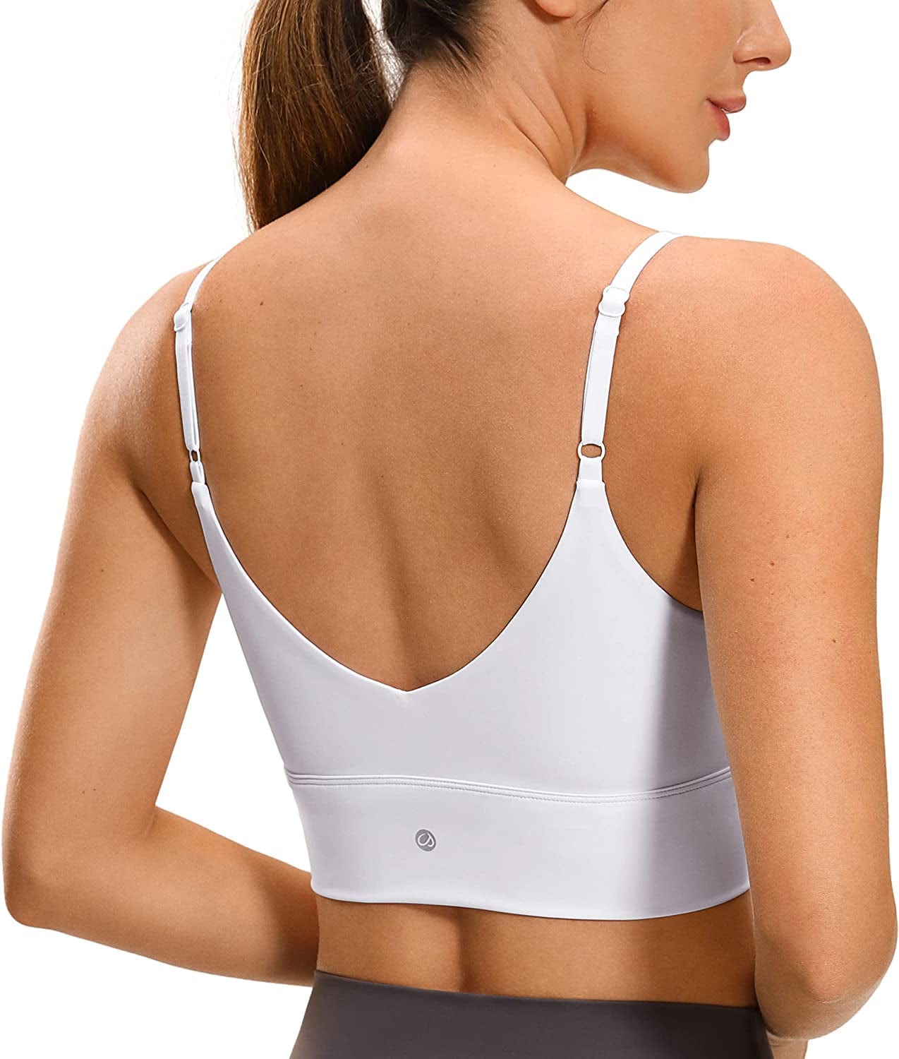 CRZ YOGA Adjustable Longline Sports Bra for Women - V Back Wireless Workout Padded Yoga Bra Cropped Tank Tops White / Medium