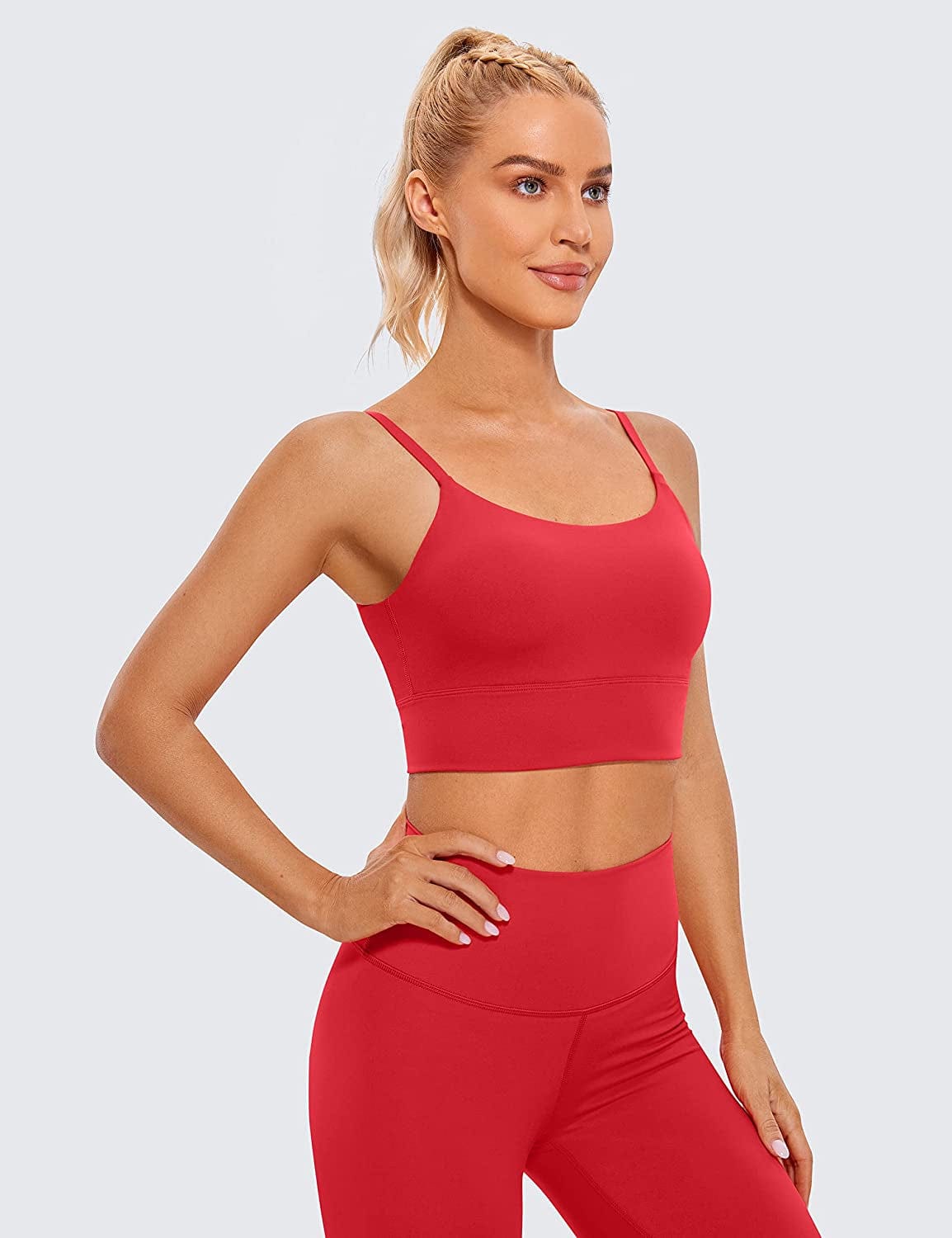 CRZ YOGA Adjustable Longline Sports Bra for Women - V Back Wireless Workout Padded Yoga Bra Cropped Tank Tops
