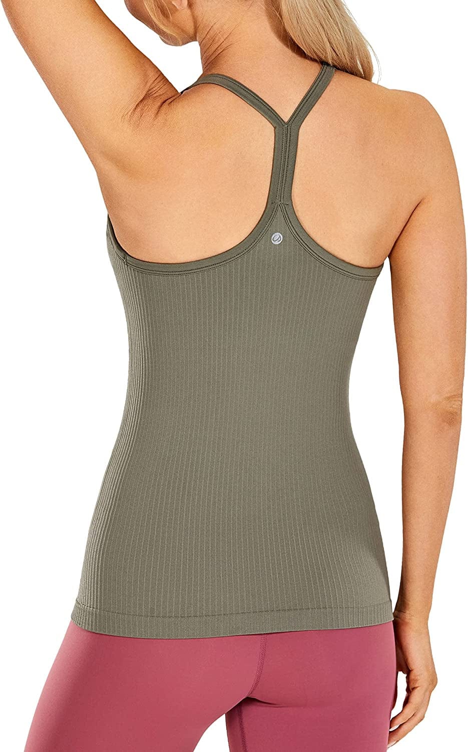 CRZ YOGA Seamless Workout Tank Tops for Women Racerback Athletic Camisole Sports Shirts with Built in Bra Dark Green / Medium