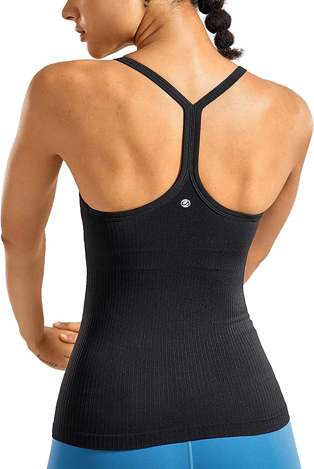 CRZ YOGA Seamless Workout Tank Tops for Women Racerback Athletic Camisole Sports Shirts with Built in Bra Black / X-Large