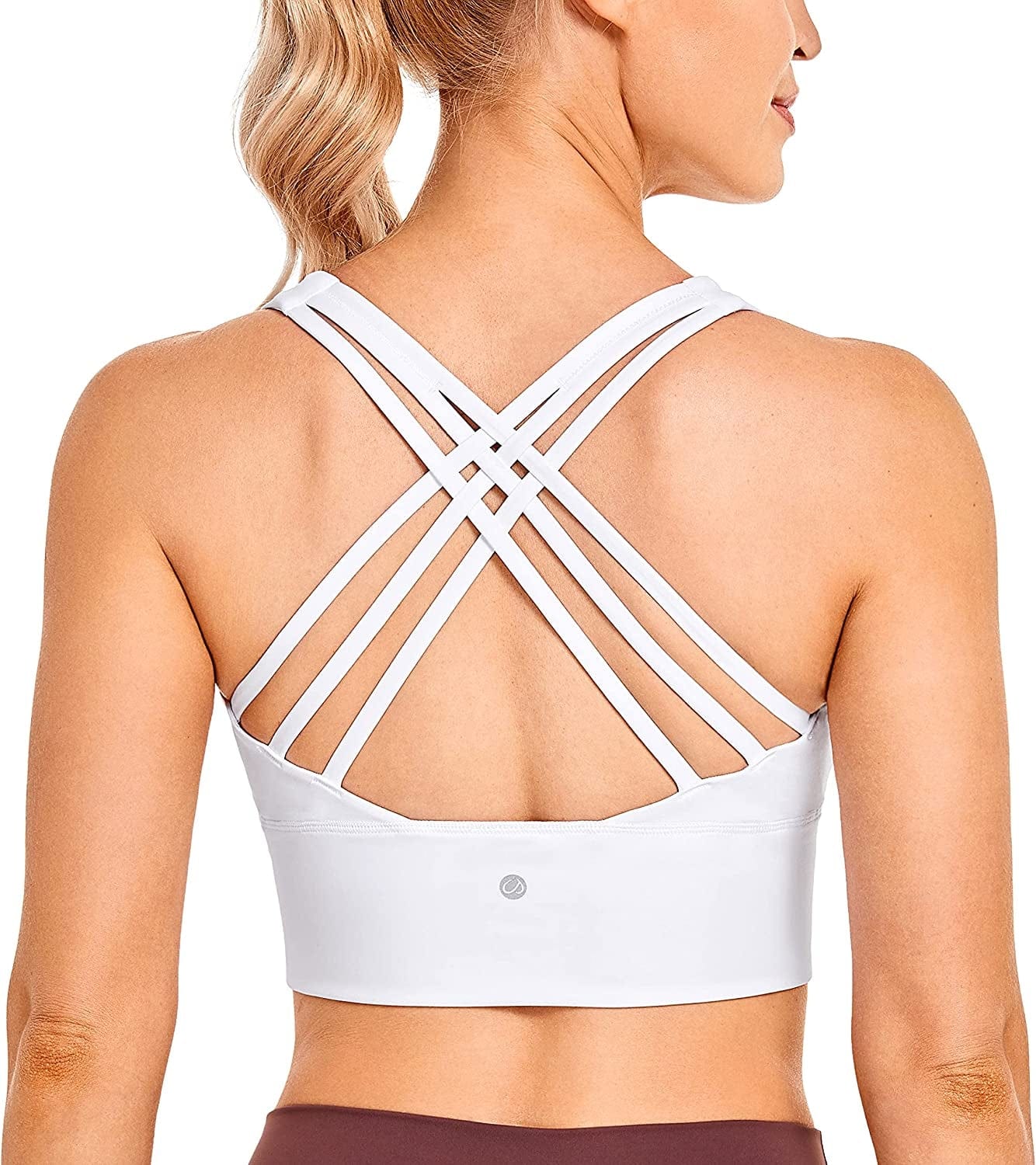CRZ YOGA Strappy Longline Sports Bras for Women - Wirefree Padded Criss Cross Yoga Bras Cropped Tank Tops White / Large