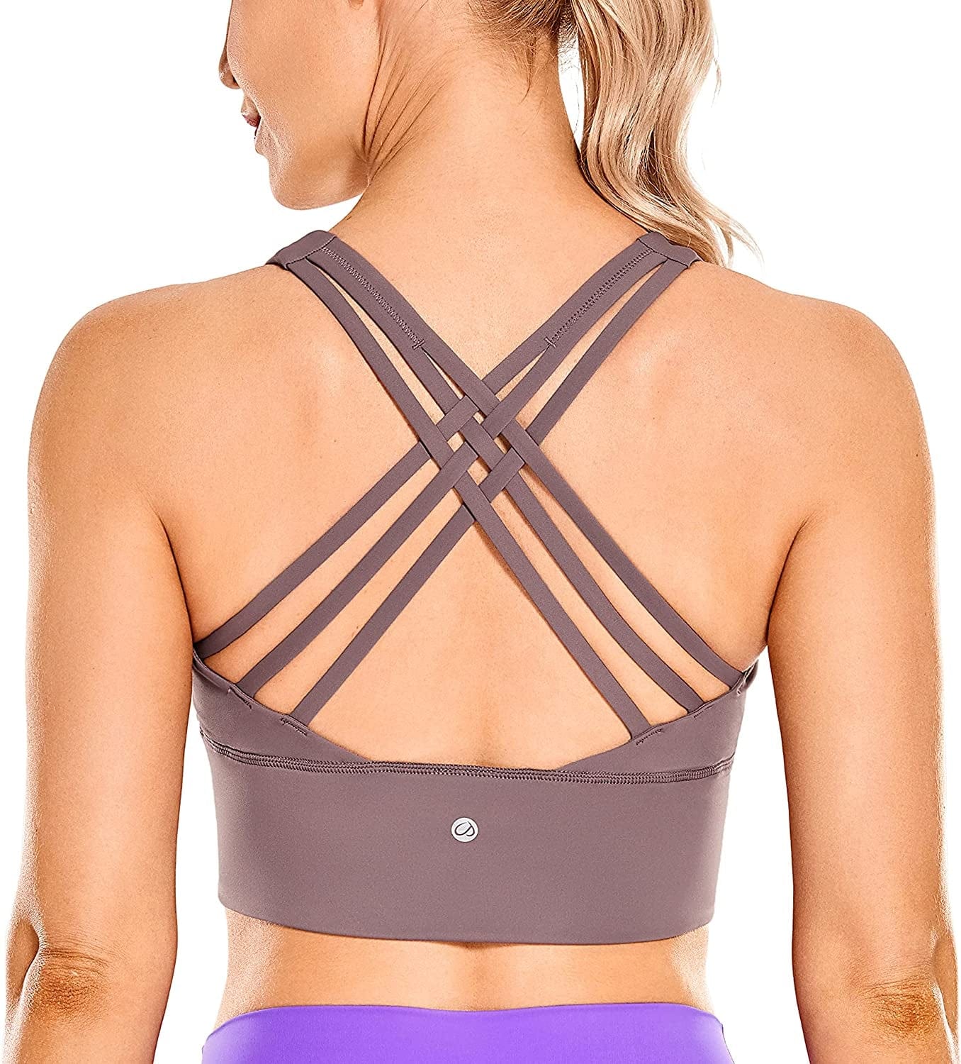 CRZ YOGA Strappy Longline Sports Bras for Women - Wirefree Padded Criss Cross Yoga Bras Cropped Tank Tops Mauve / X-Large