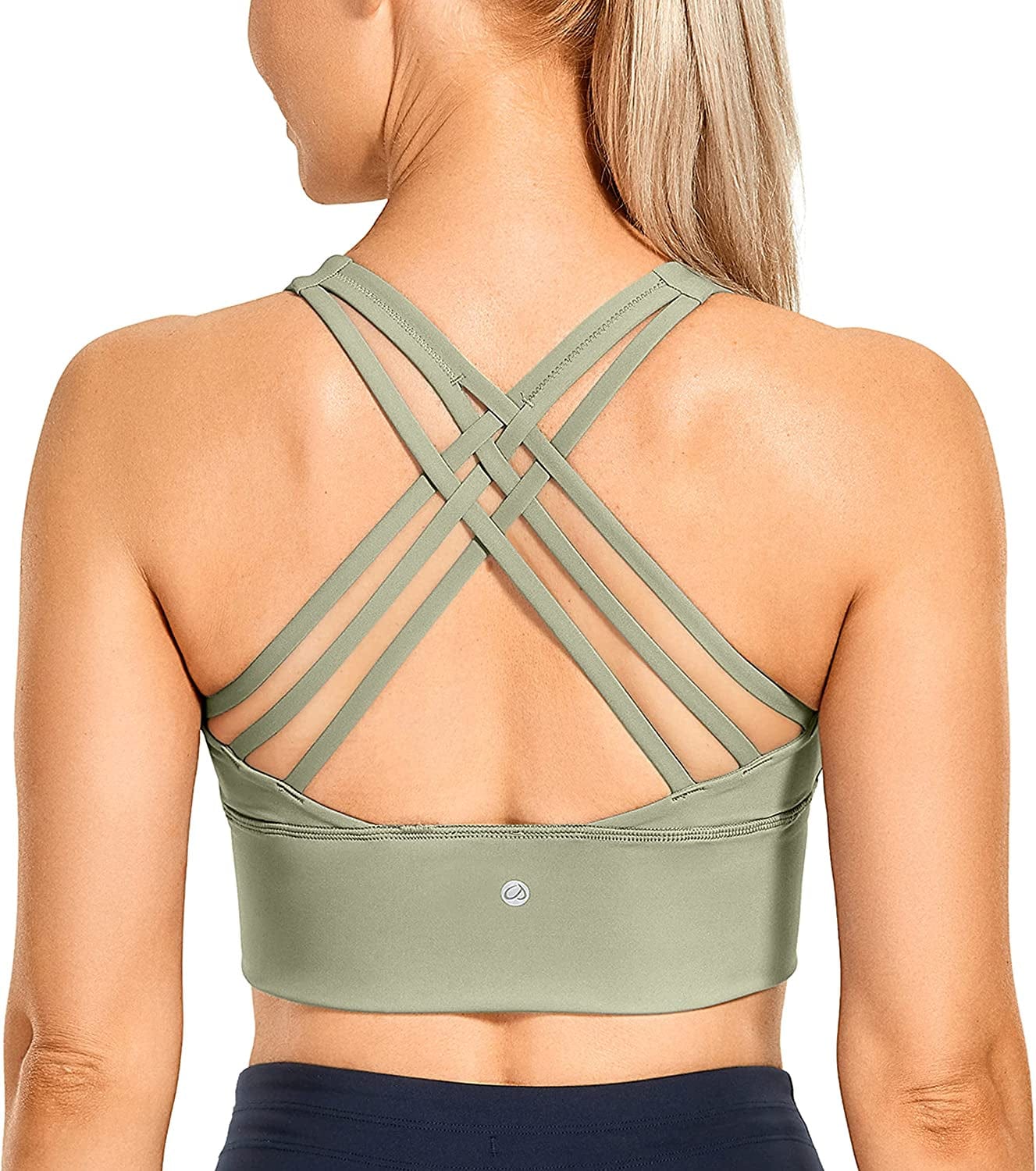 CRZ YOGA Strappy Longline Sports Bras for Women - Wirefree Padded Criss Cross Yoga Bras Cropped Tank Tops Carbon Dust / Small