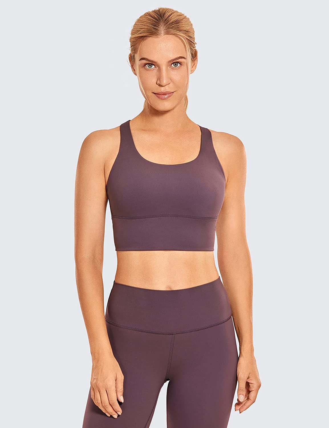 CRZ YOGA Strappy Longline Sports Bras for Women - Wirefree Padded Criss Cross Yoga Bras Cropped Tank Tops