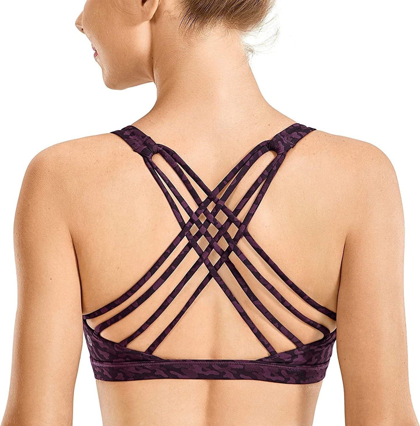 CRZ YOGA Strappy Sports Bras for Women - Criss Cross Back Sexy Wireless Padded Yoga Bra Cute Workout Leopard-print 6 / Small