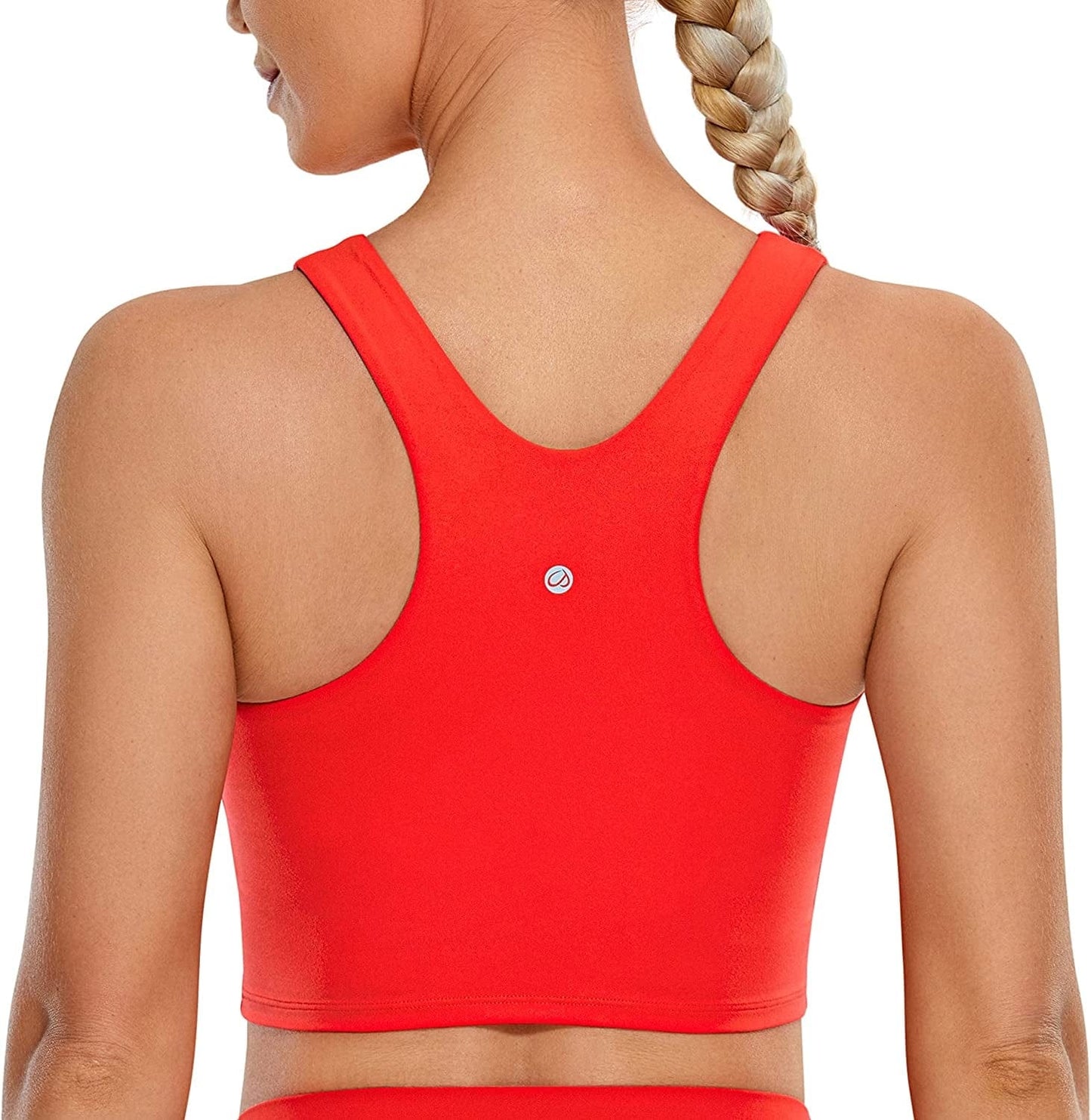 CRZ YOGA Women'S High Neck Longline Sports Bra - Padded Racerback Yoga Bra Crop Tank Top with Built in Shelf Bra Dark Red / X-Large