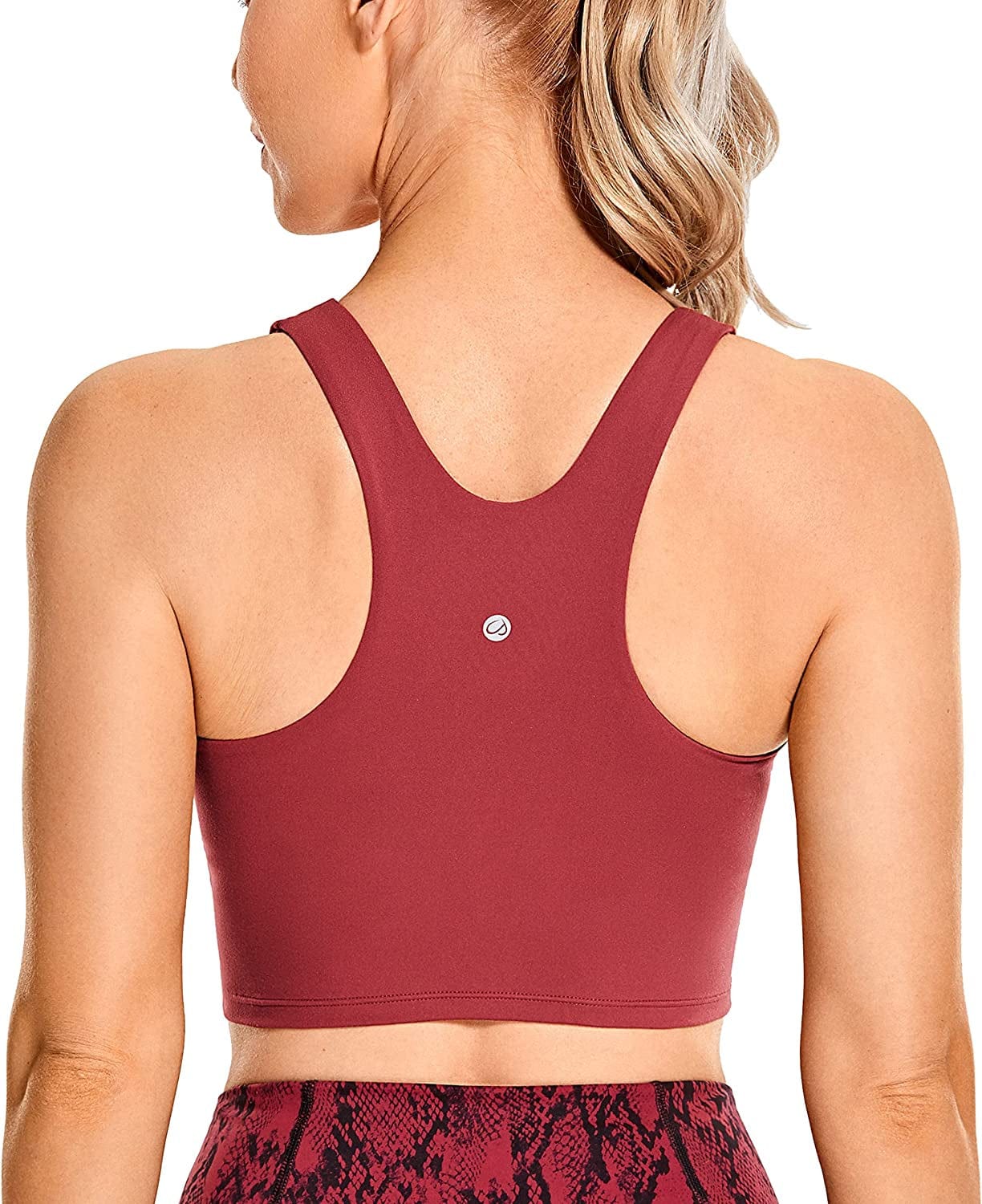 CRZ YOGA Women'S High Neck Longline Sports Bra - Padded Racerback Yoga Bra Crop Tank Top with Built in Shelf Bra Purplish Red / Small