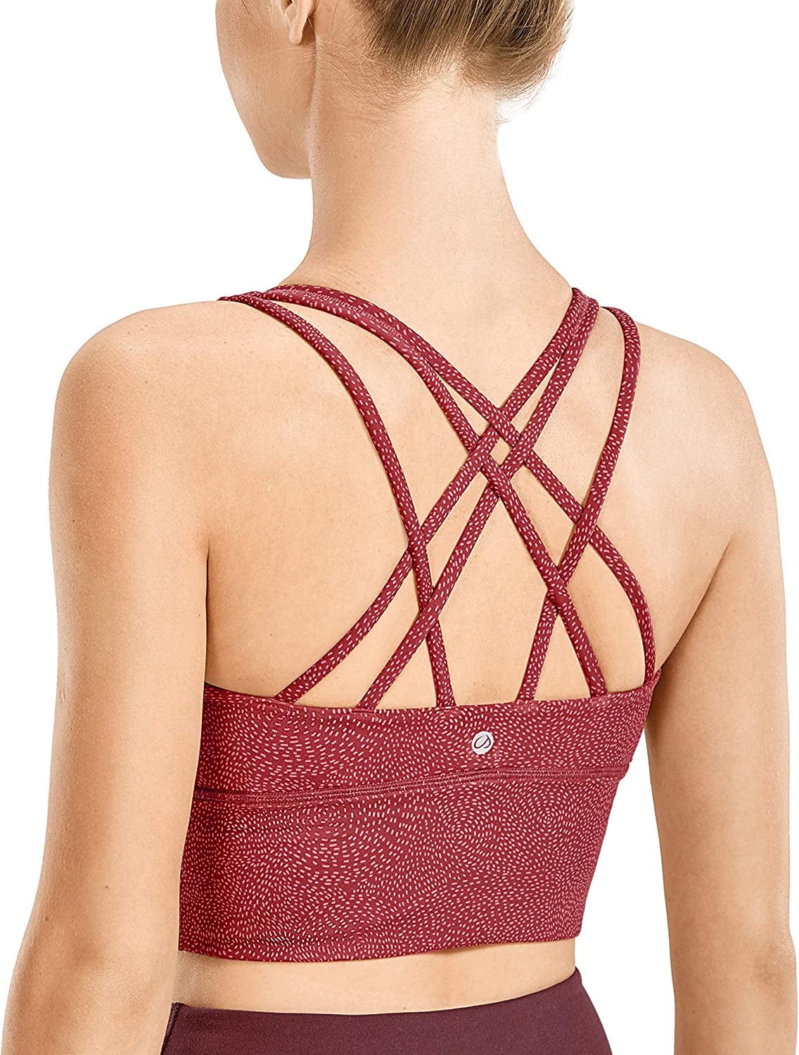 CRZ YOGA Women'S Strappy Longline Sports Bras - Wirefree Padded Medium Impact Workout Crop Tank Top Impression Red / Small