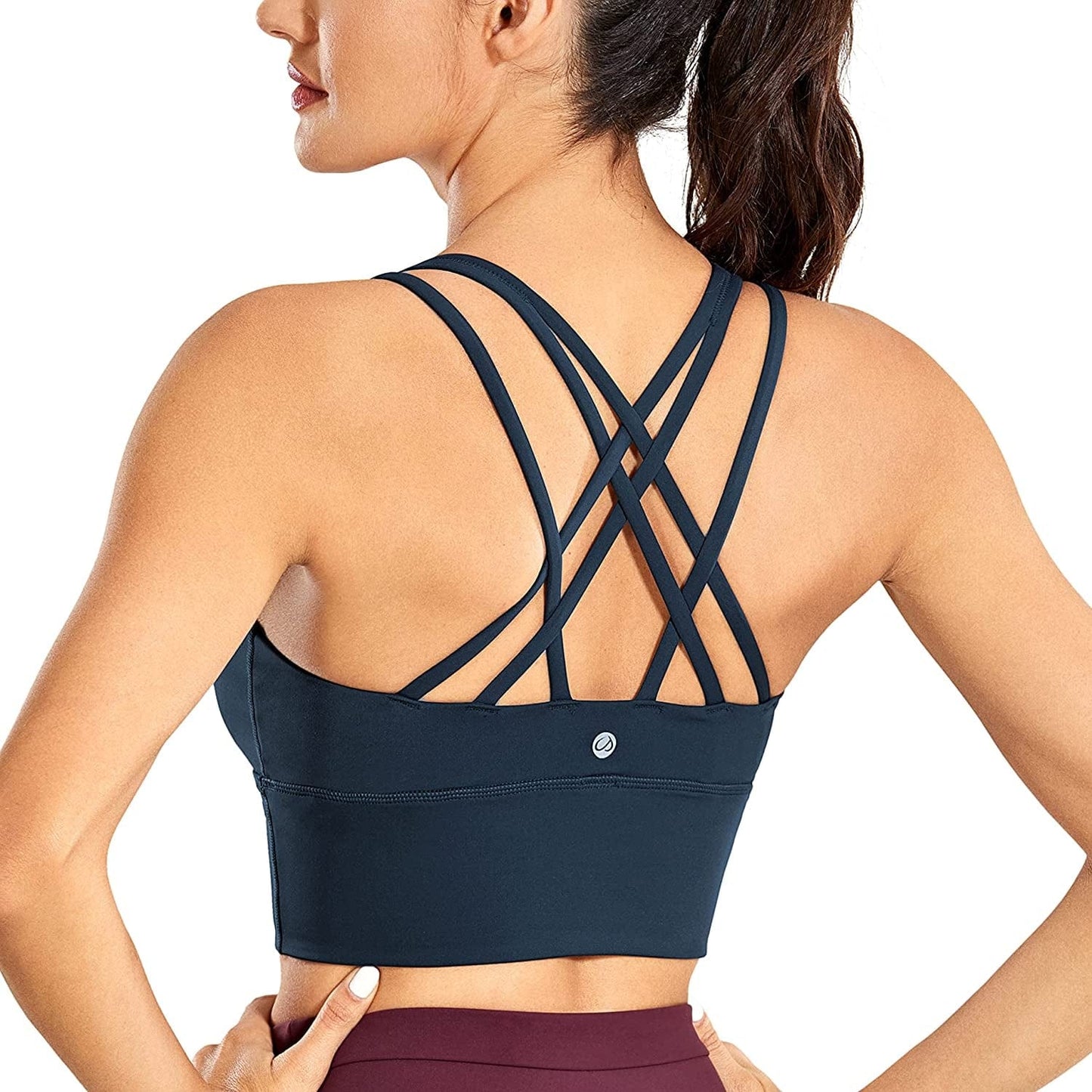 CRZ YOGA Women'S Strappy Longline Sports Bras - Wirefree Padded Medium Impact Workout Crop Tank Top