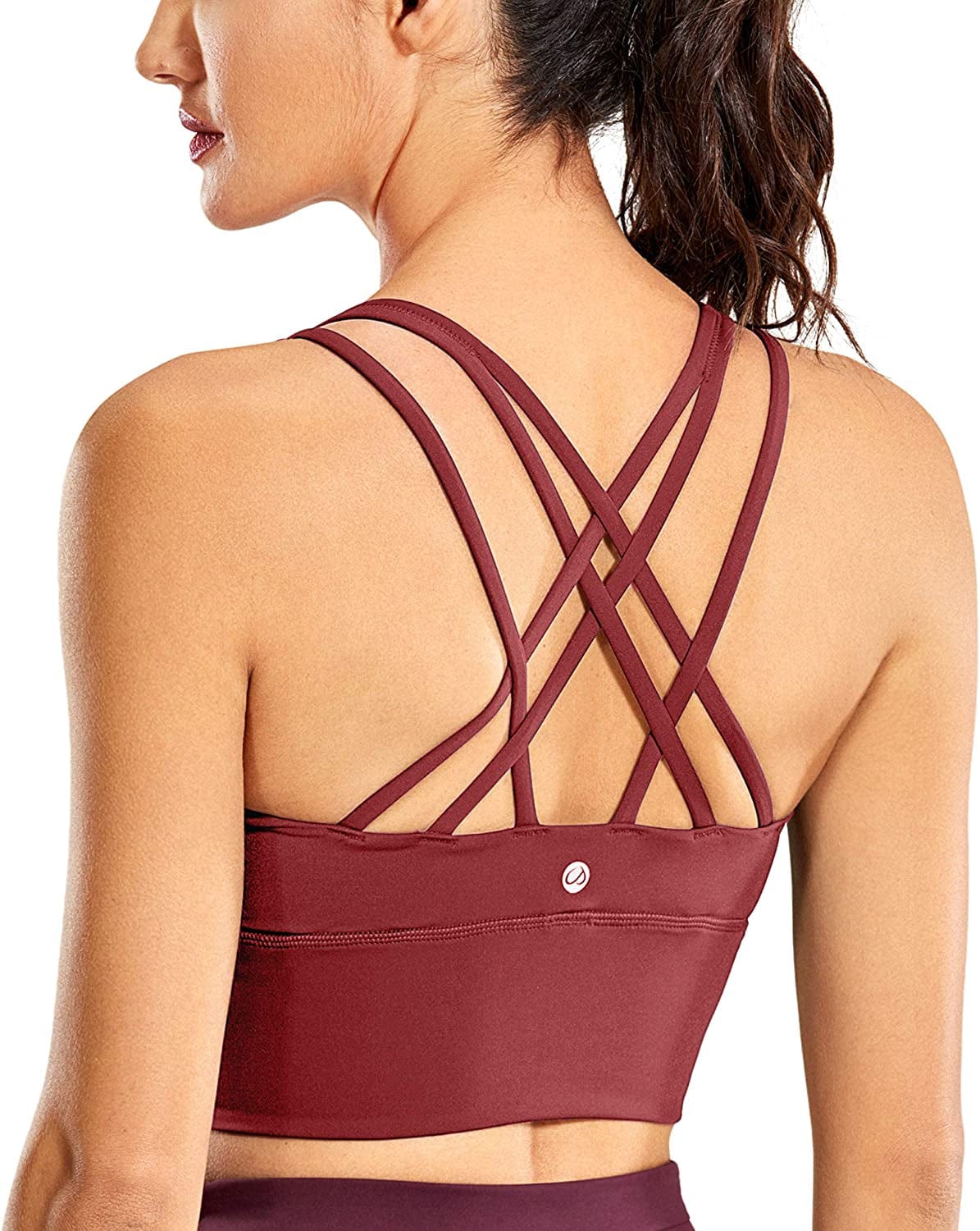 CRZ YOGA Women'S Strappy Longline Sports Bras - Wirefree Padded Medium Impact Workout Crop Tank Top