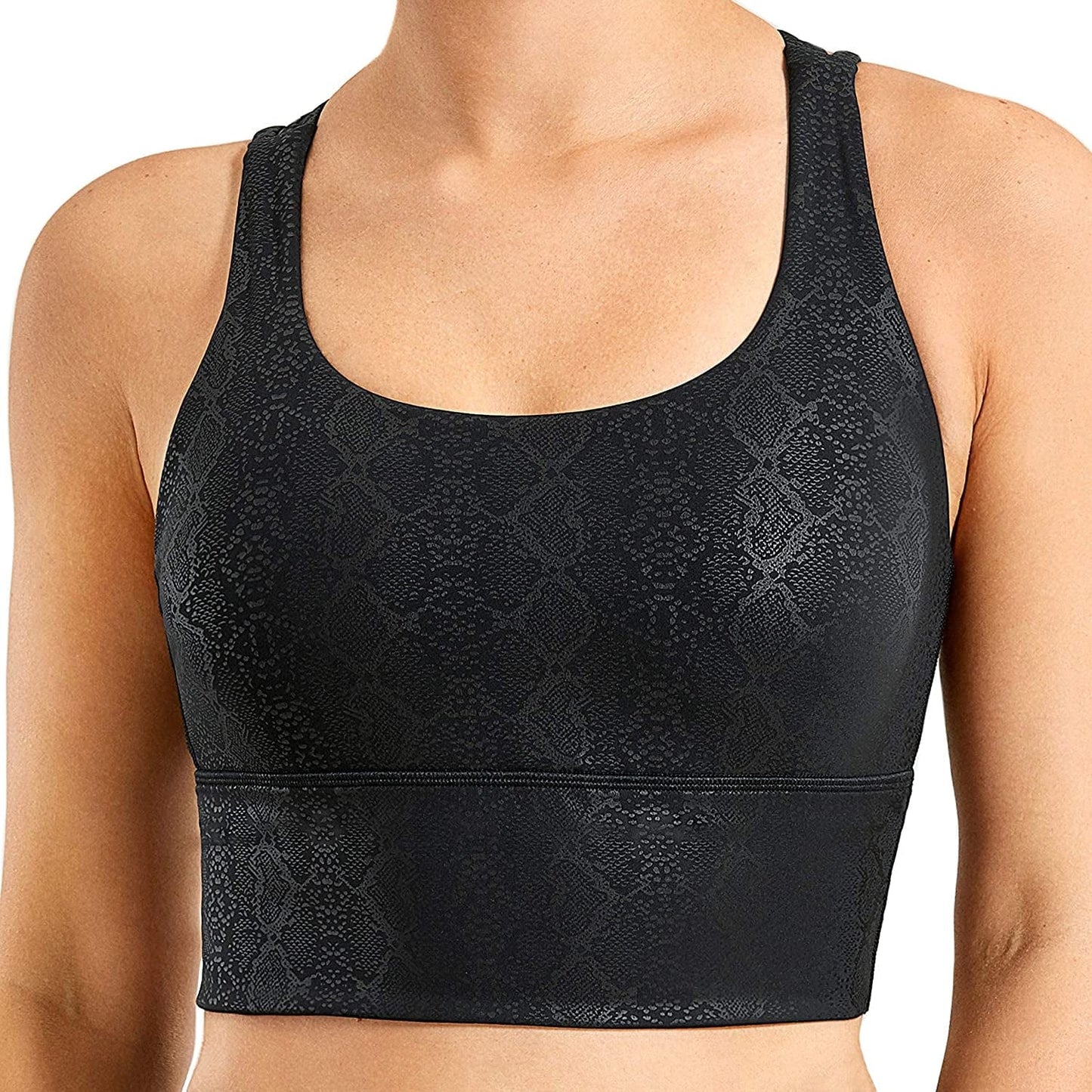CRZ YOGA Women'S Strappy Longline Sports Bras - Wirefree Padded Medium Impact Workout Crop Tank Top