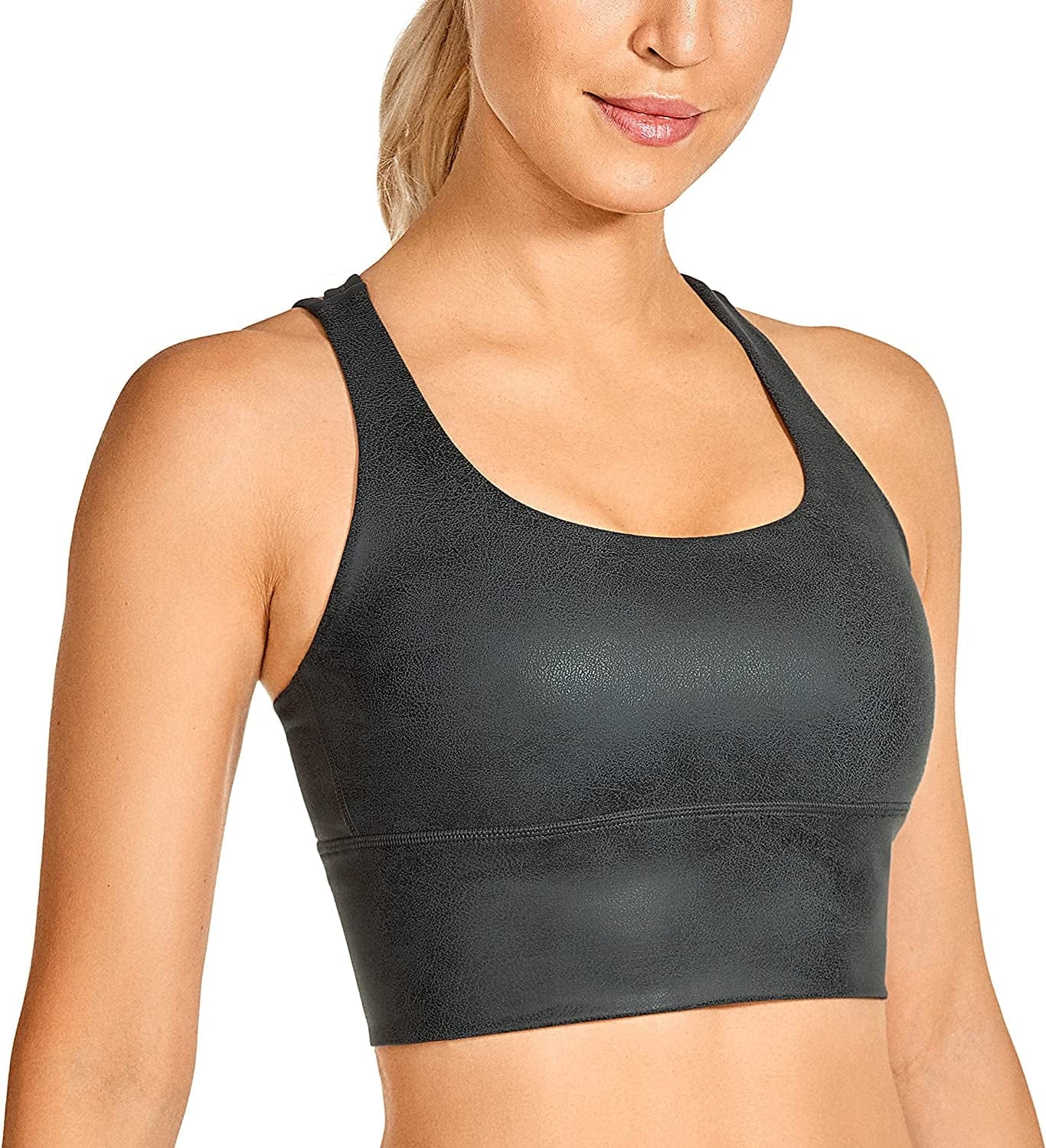 CRZ YOGA Women'S Strappy Longline Sports Bras - Wirefree Padded Medium Impact Workout Crop Tank Top