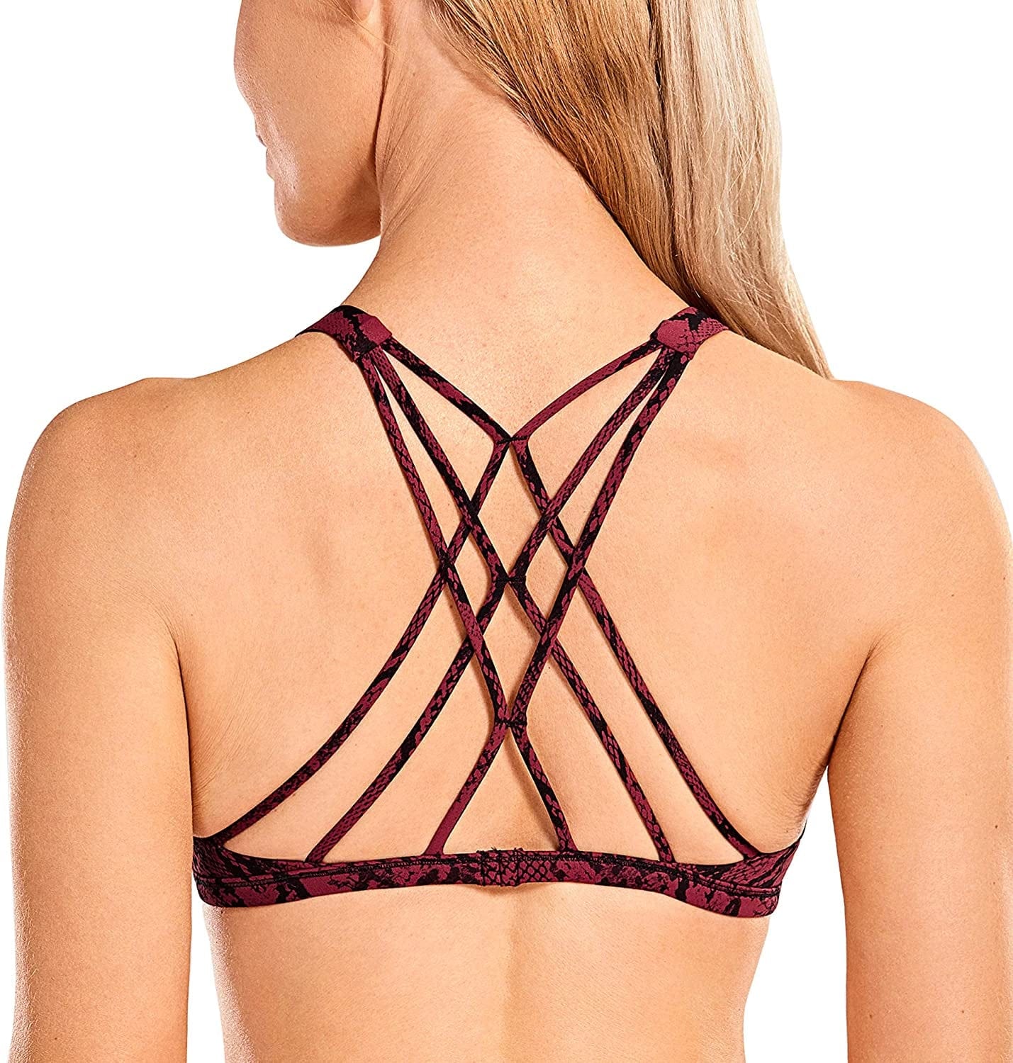 CRZ YOGA Women'S Strappy Sports Bra - Criss Cross Back Padded Low Impact Sexy Cute Workout Yoga Bra Red Snake / X-Small