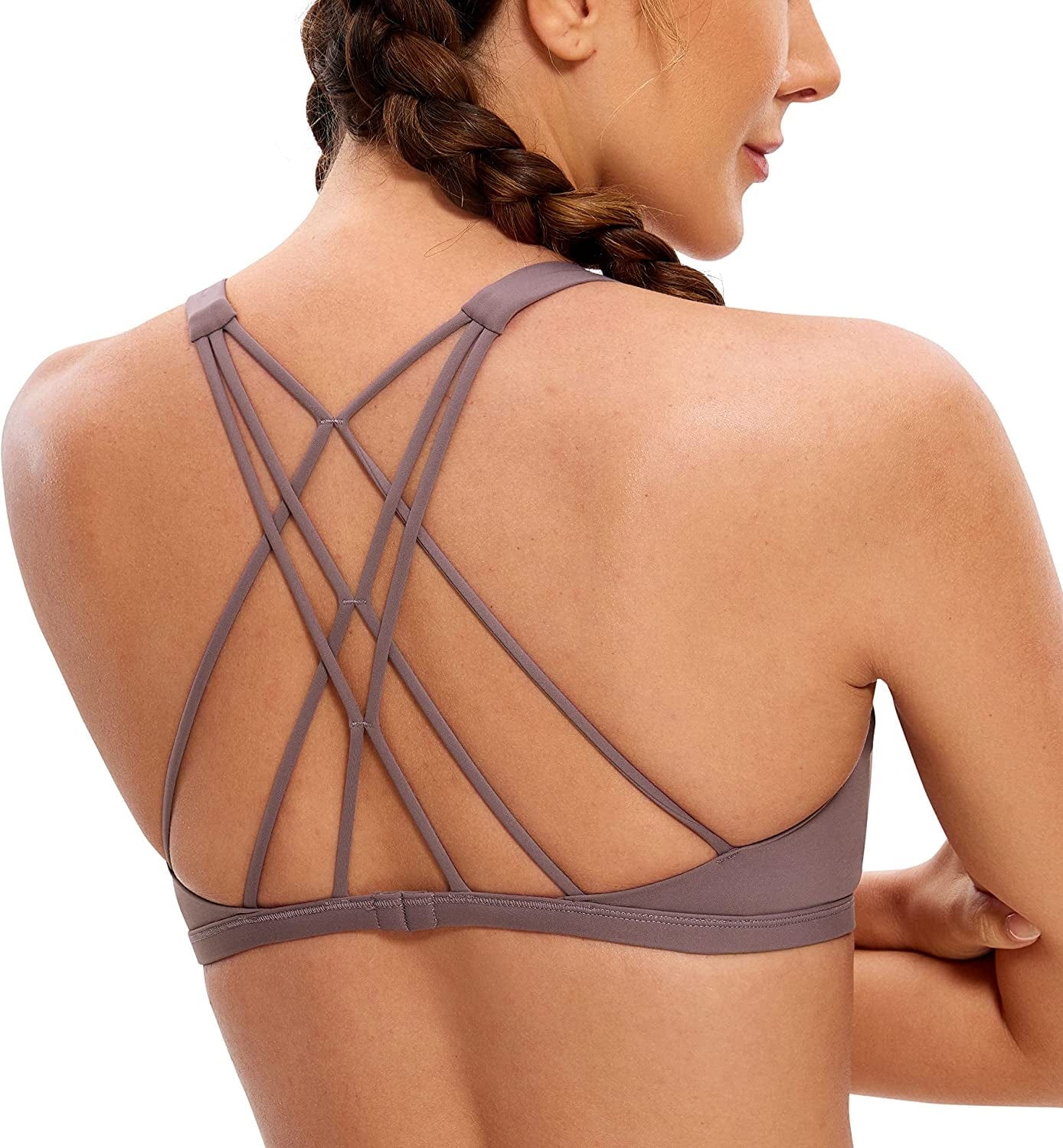 CRZ YOGA Women'S Strappy Sports Bra - Criss Cross Back Padded Low Impact Sexy Cute Workout Yoga Bra Mauve / X-Small