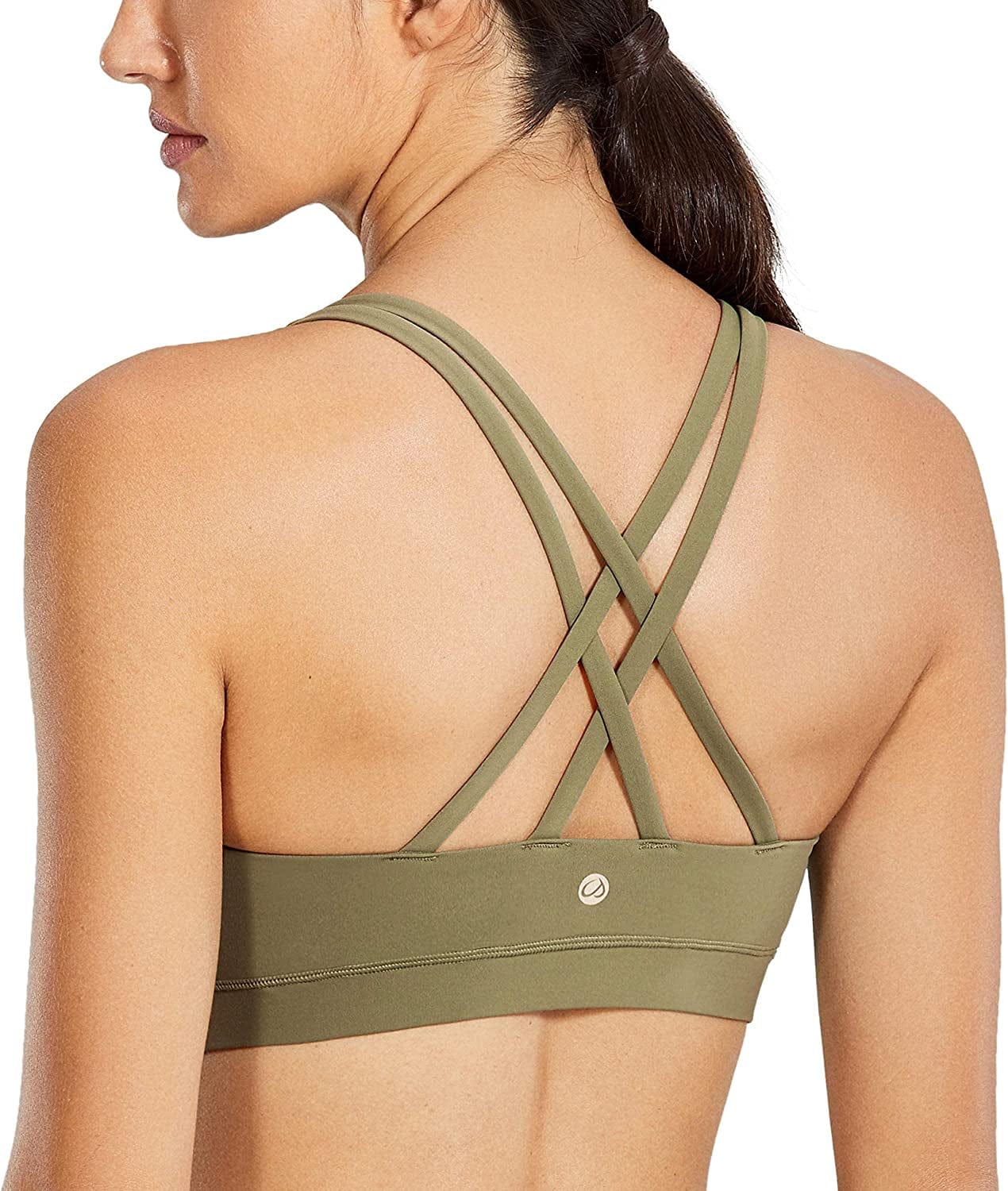 CRZ YOGA Women'S Strappy Sports Bras Fitness Workout Padded Yoga Bra Criss Cross Back Moss Green / Large