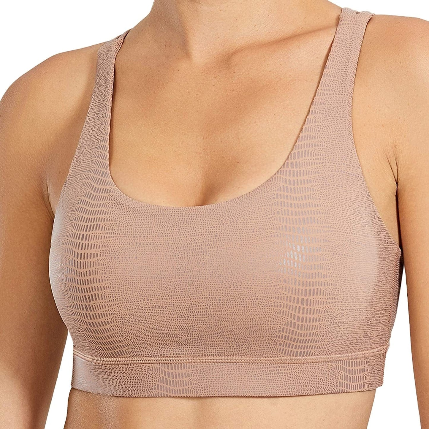 CRZ YOGA Women'S Strappy Sports Bras Fitness Workout Padded Yoga Bra Criss Cross Back Faux Leather Naked Barley Lizard / Small