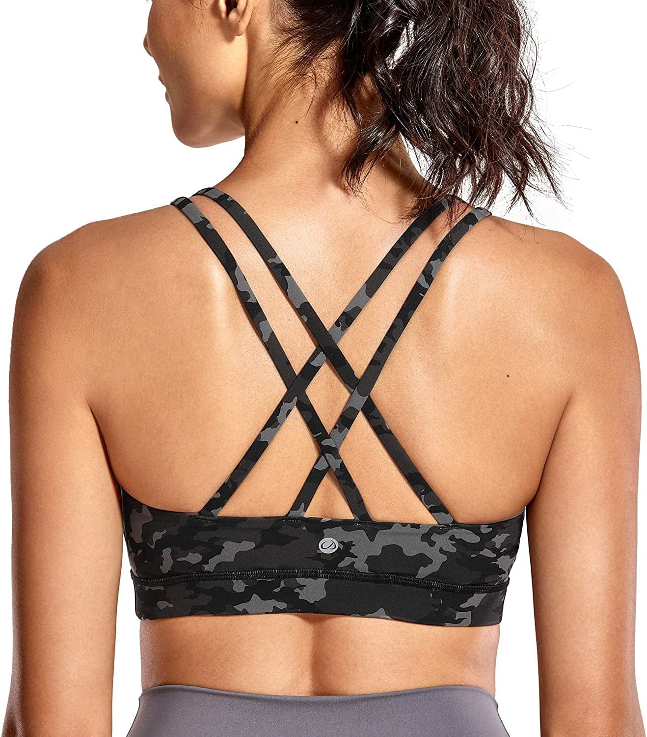 CRZ YOGA Women'S Strappy Sports Bras Fitness Workout Padded Yoga Bra Criss Cross Back Camo Multi One / X-Small