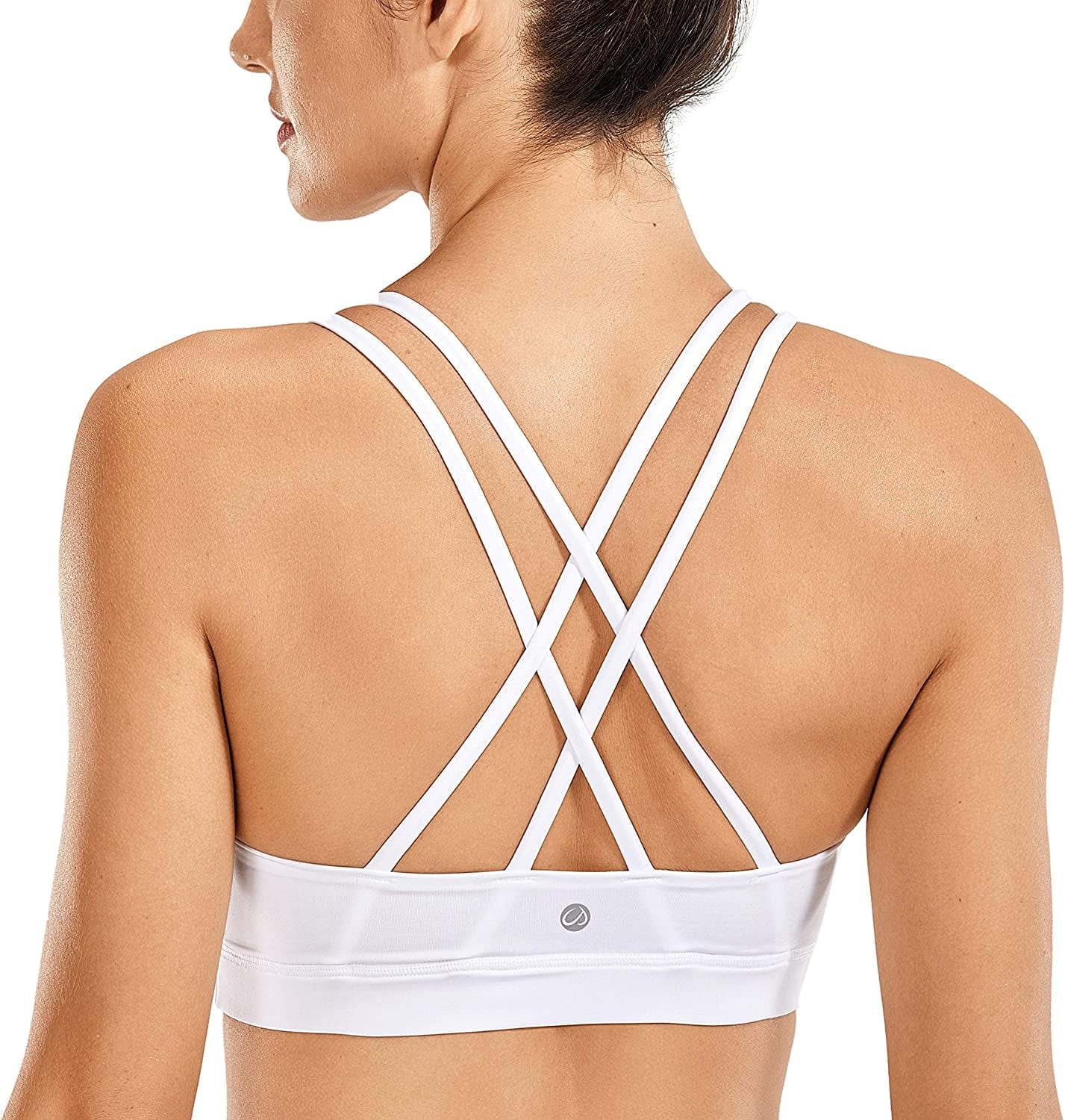 CRZ YOGA Women'S Strappy Sports Bras Fitness Workout Padded Yoga Bra Criss Cross Back White / Small