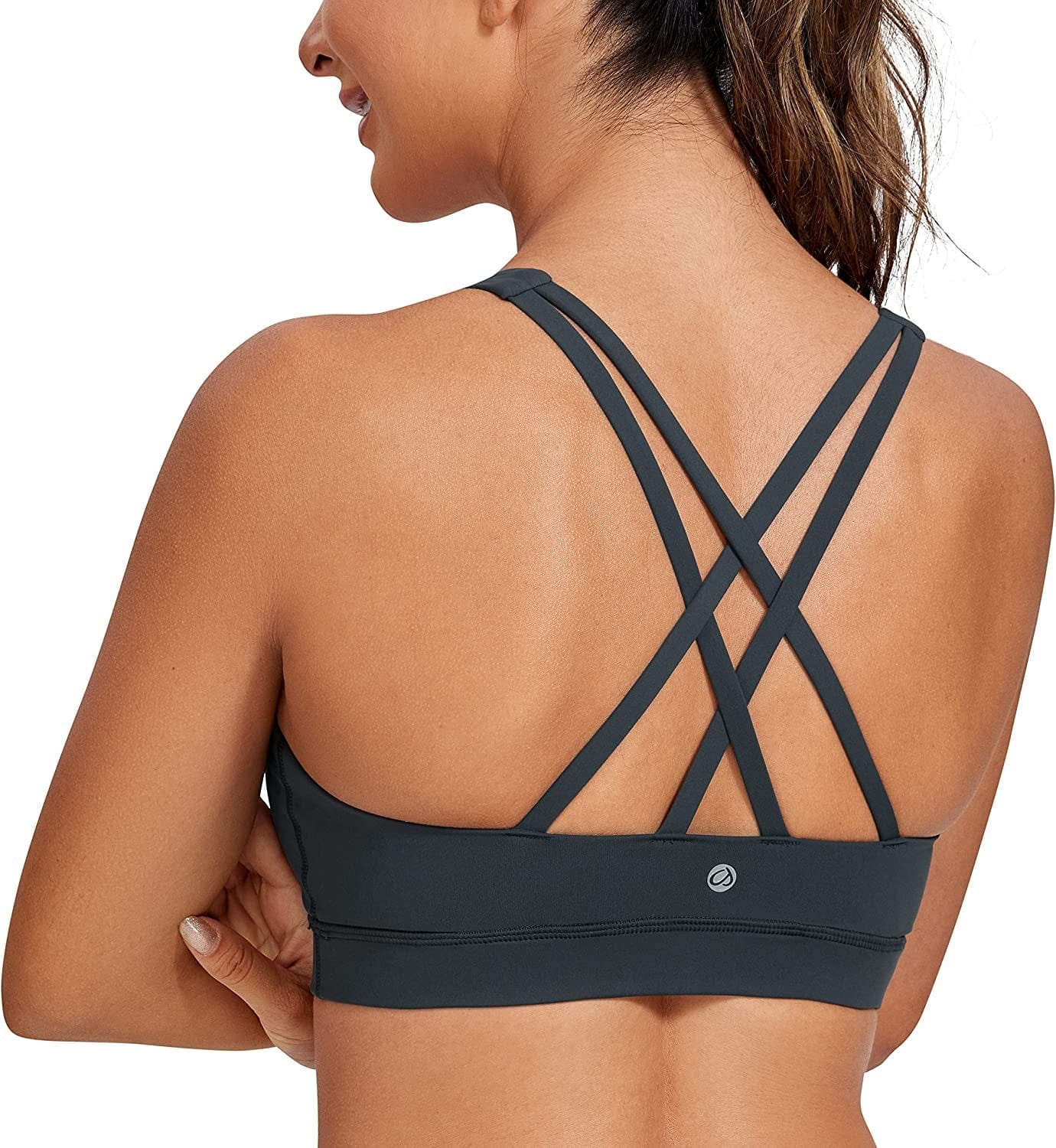 CRZ YOGA Women'S Strappy Sports Bras Fitness Workout Padded Yoga Bra Criss Cross Back Melanite / X-Large