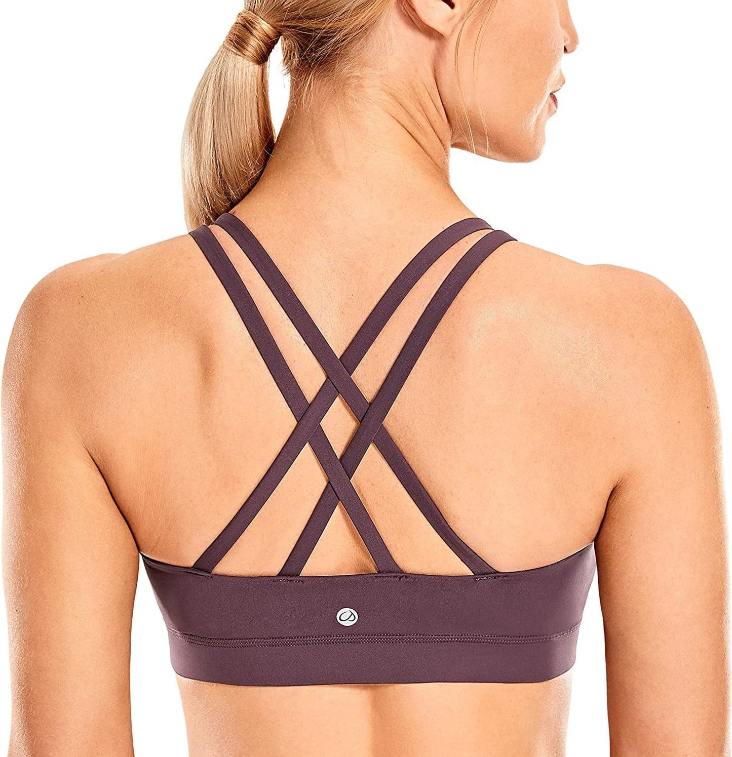 CRZ YOGA Women'S Strappy Sports Bras Fitness Workout Padded Yoga Bra Criss Cross Back Arctic Plum / X-Small