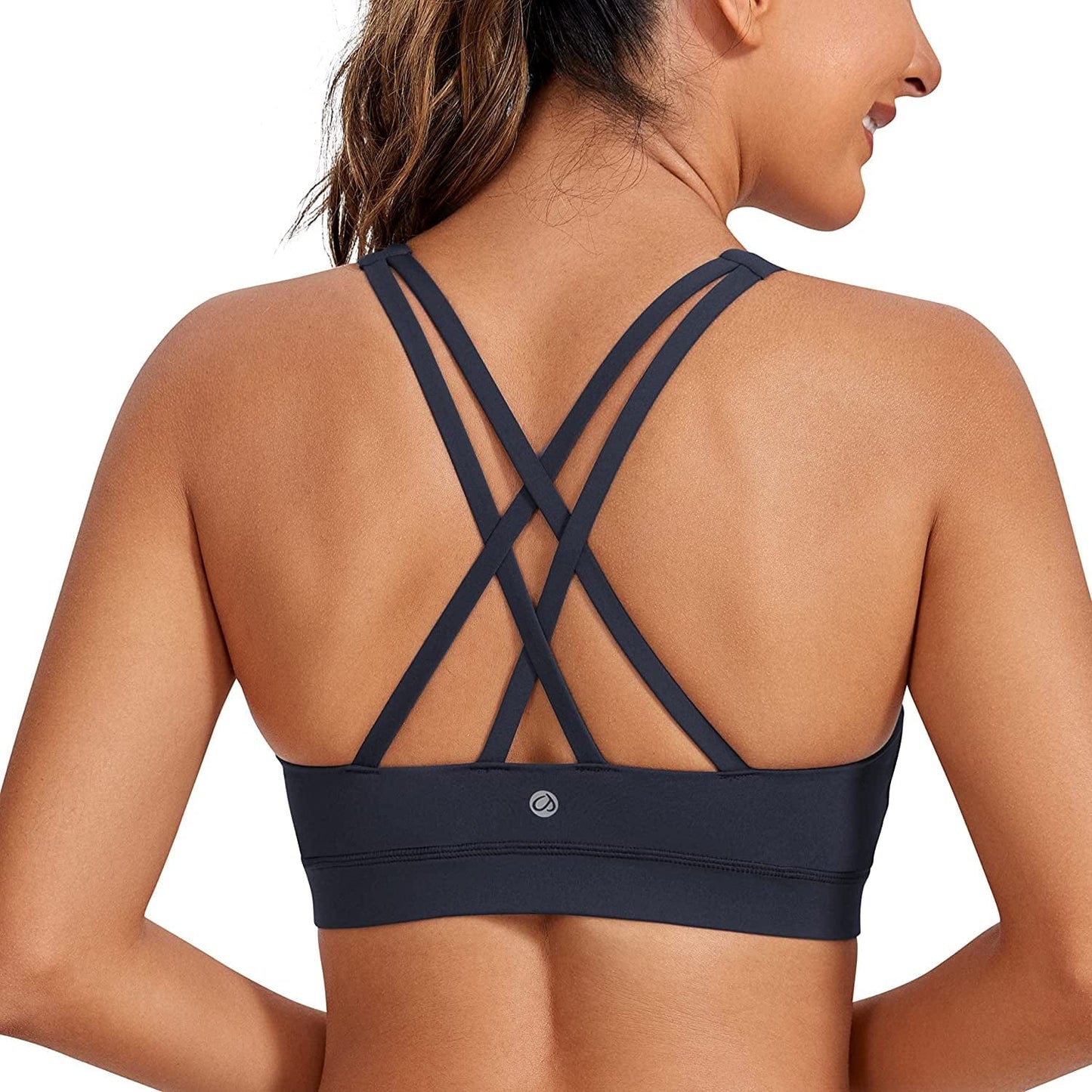 CRZ YOGA Women'S Strappy Sports Bras Fitness Workout Padded Yoga Bra Criss Cross Back Navy / Medium