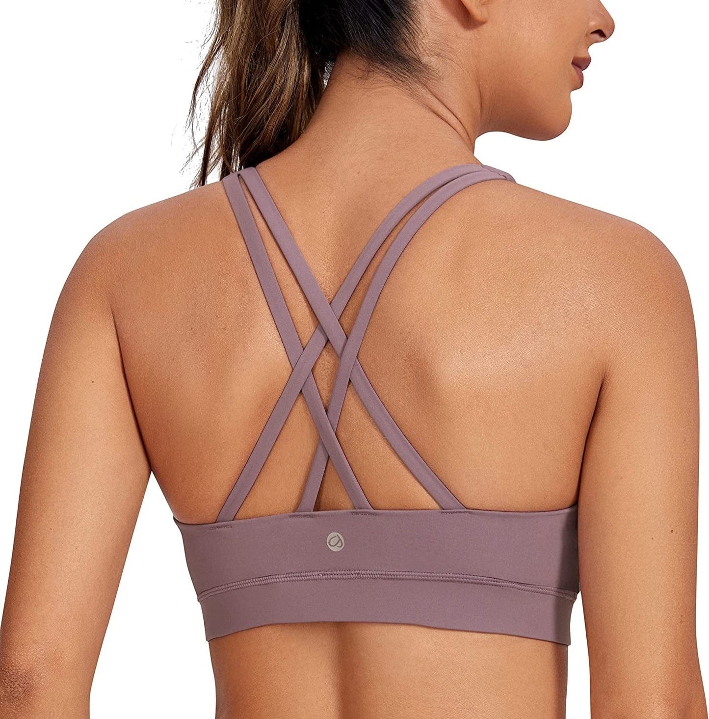 CRZ YOGA Women'S Strappy Sports Bras Fitness Workout Padded Yoga Bra Criss Cross Back Mauve / X-Small
